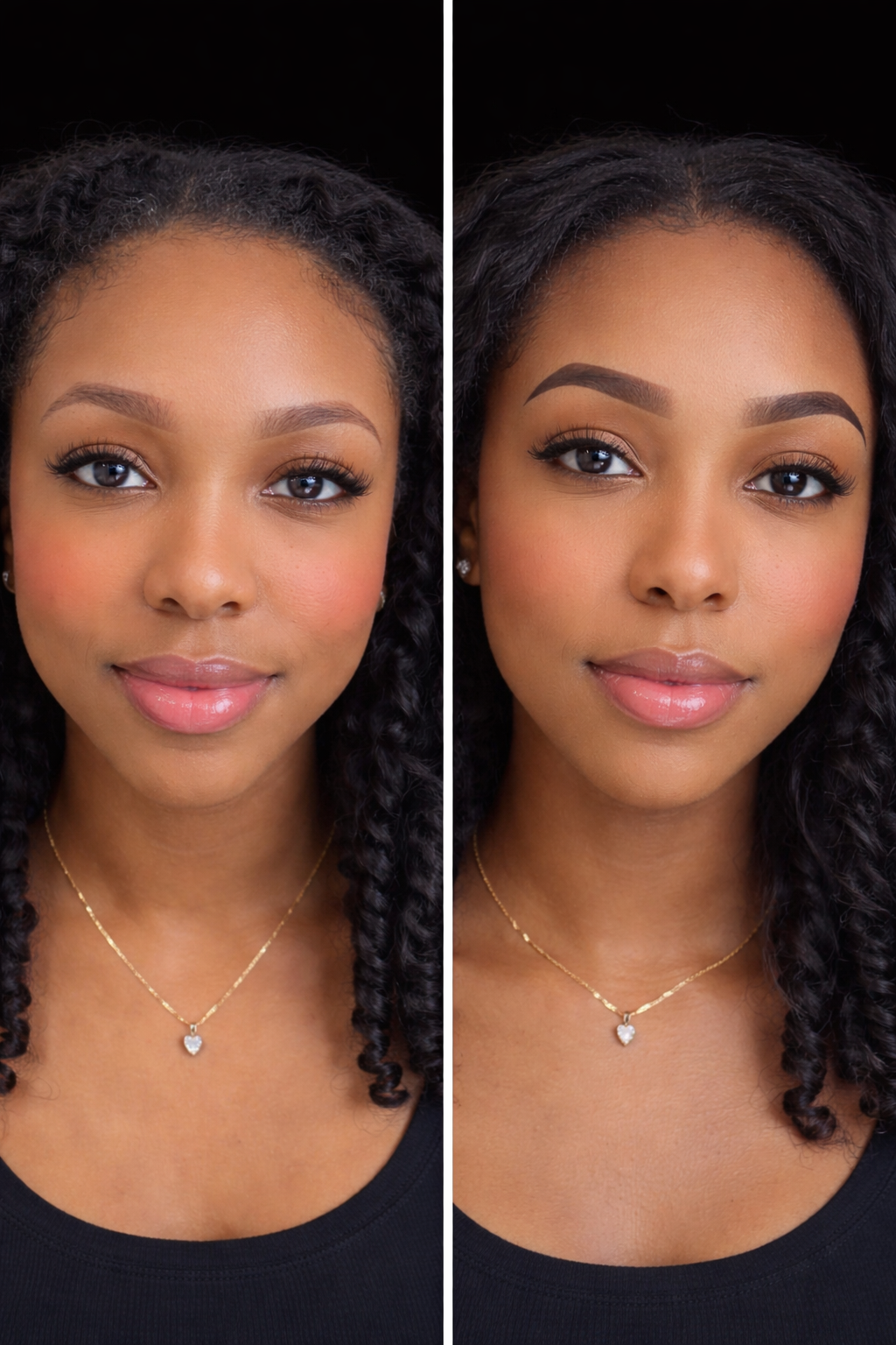 Power brow ombre shading before and after with bold, defined results in Austin TX