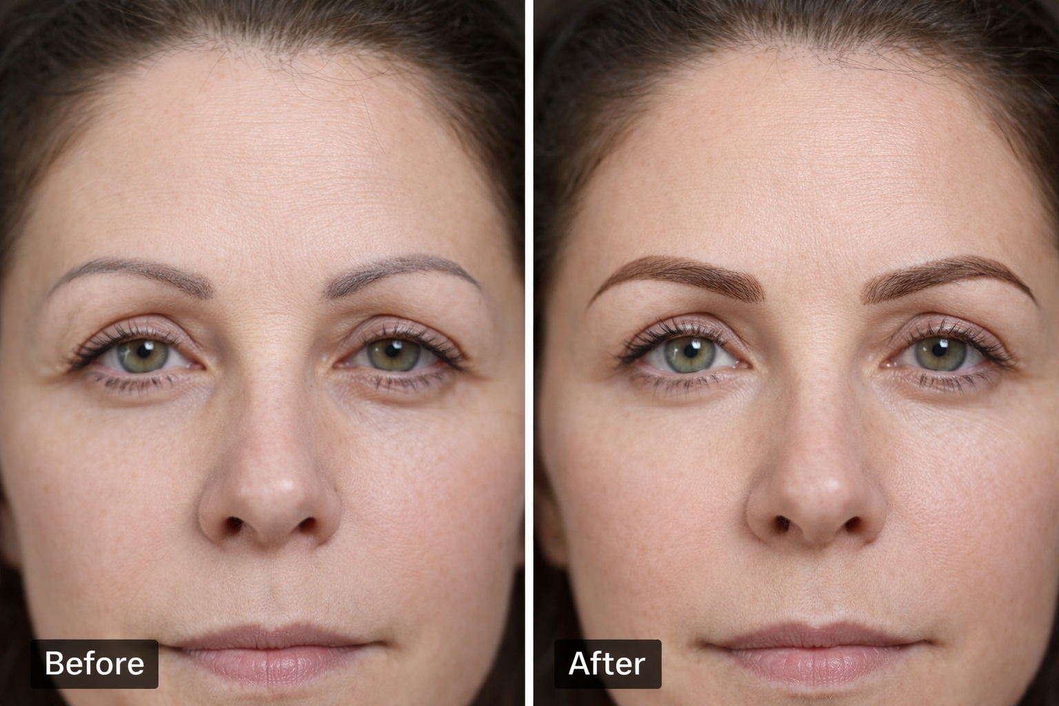 Before and after eyebrow tattoo correction on dark skin in Austin TX