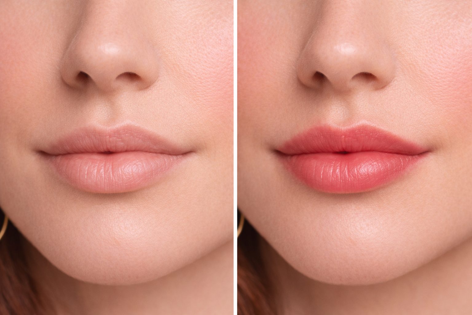 Lip blush before and after natural lip color enhancement