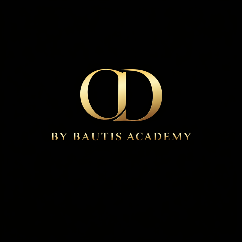 Gold logo with initials 'O D' on black background and the text 'By Bautis Academy' underneath.