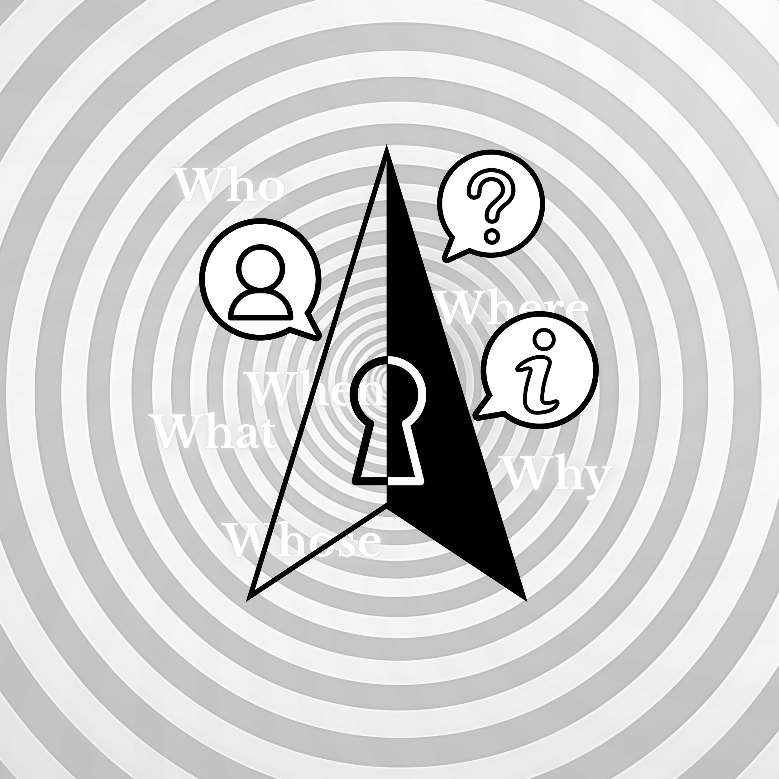 Arcanumari Logo surrounded by questions on a concentric circles background