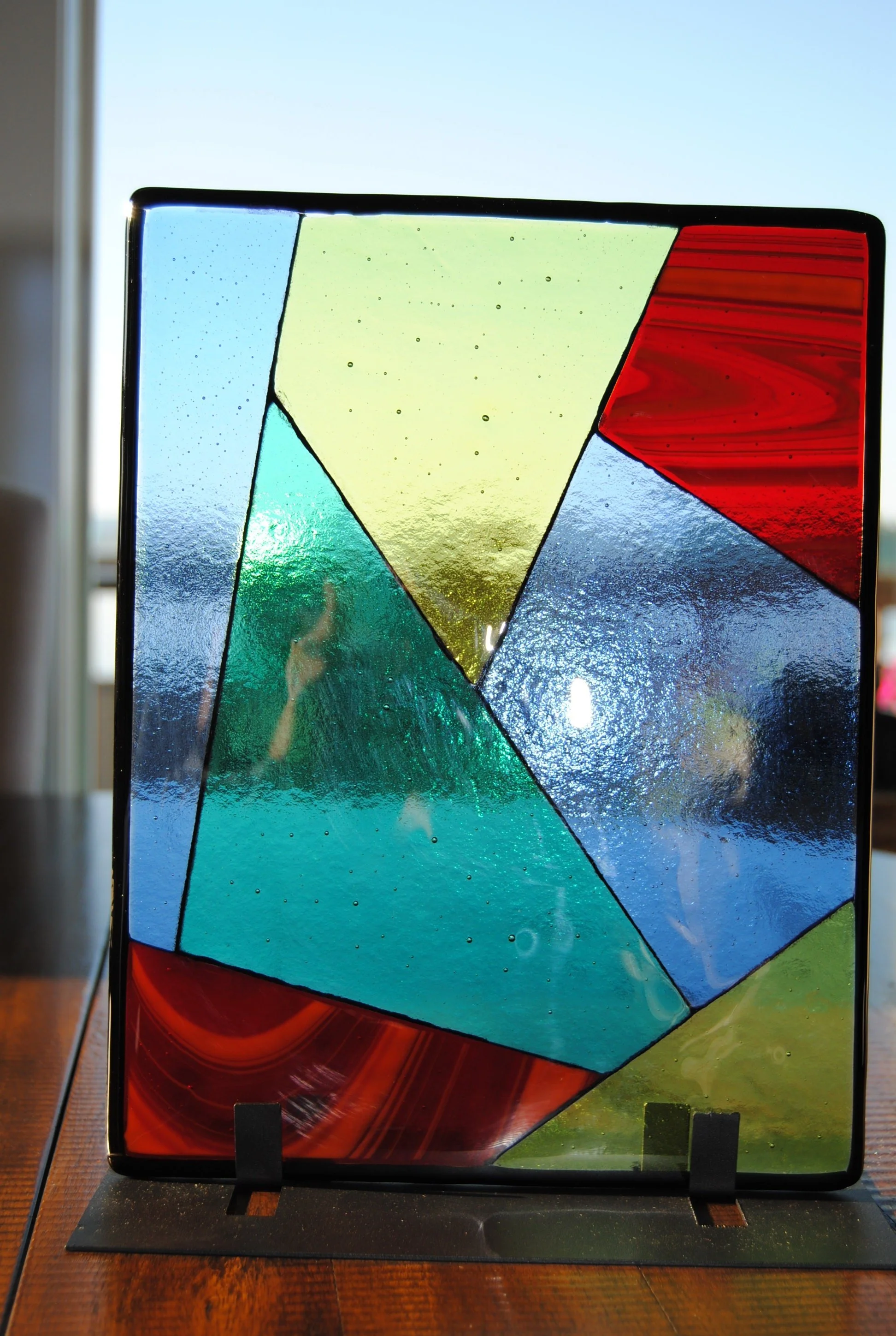 Modern Fused Glass Panel with Stand