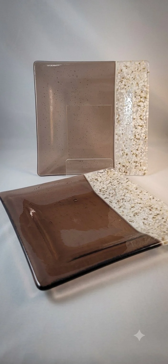 Handmade Fused Glass Bronze Plates - Set of 2