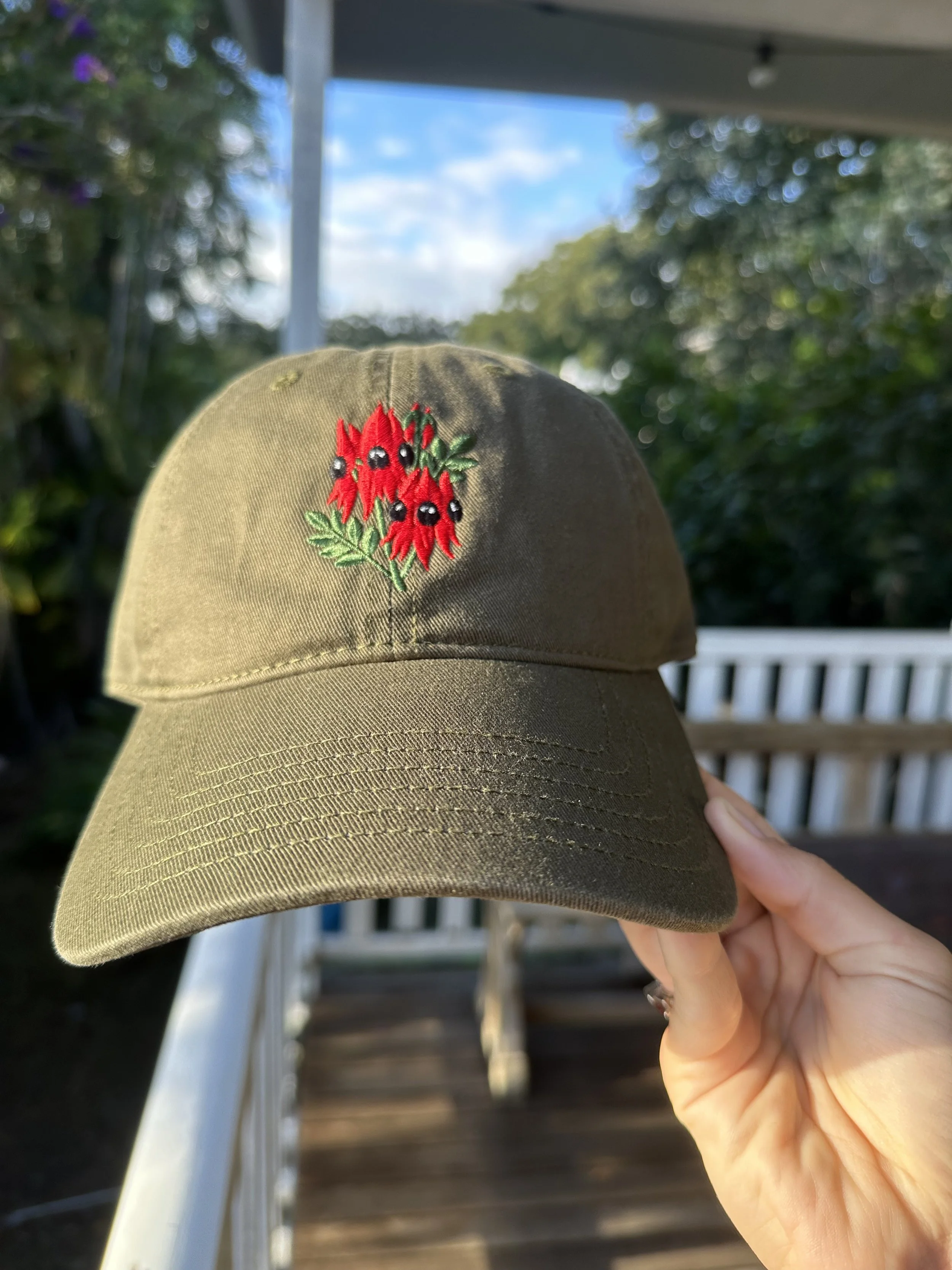 Sturt Desert Pea cap Australia — embroidered outback flower hat Wild Shade