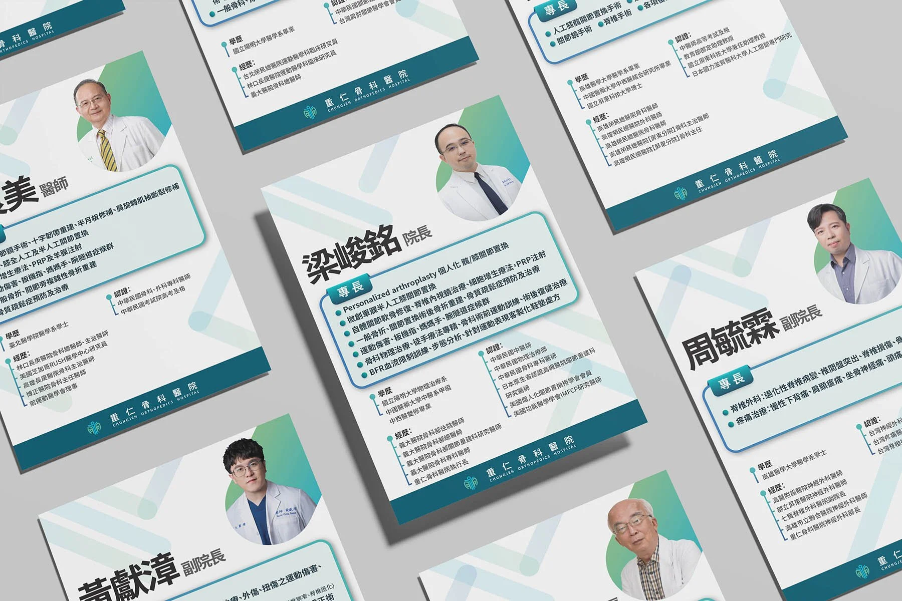 重仁骨科醫院醫師團隊介紹海報與個人履歷版面設計展示