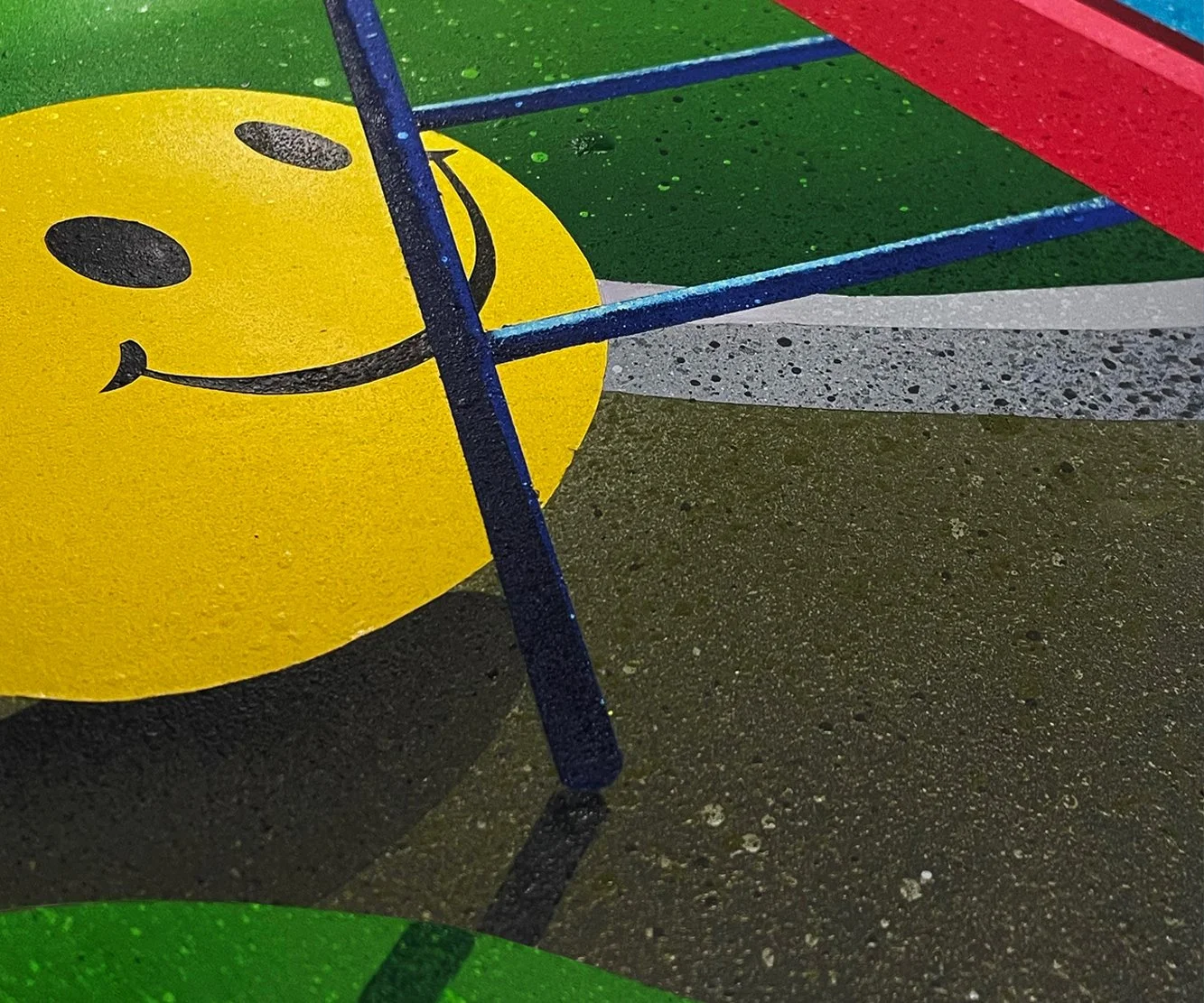 作品細節特寫，聚焦幾何分割的色塊結構與粗顆粒質感表現