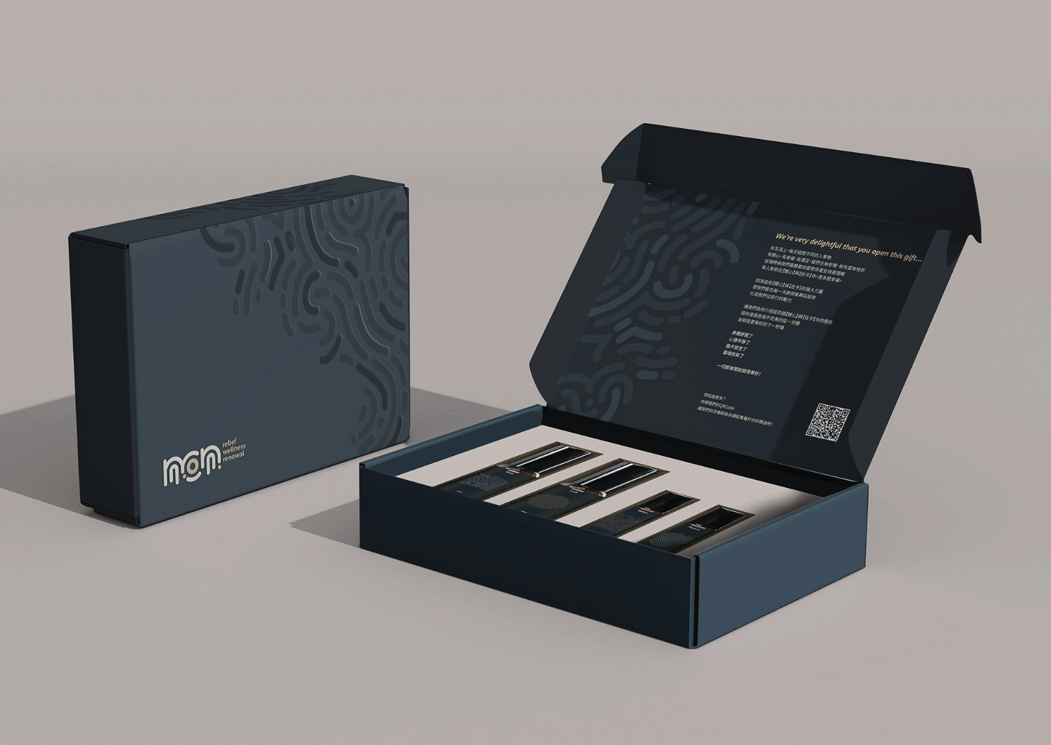 non 香氛禮盒包裝展示外盒圖紋與內部產品排列方式
