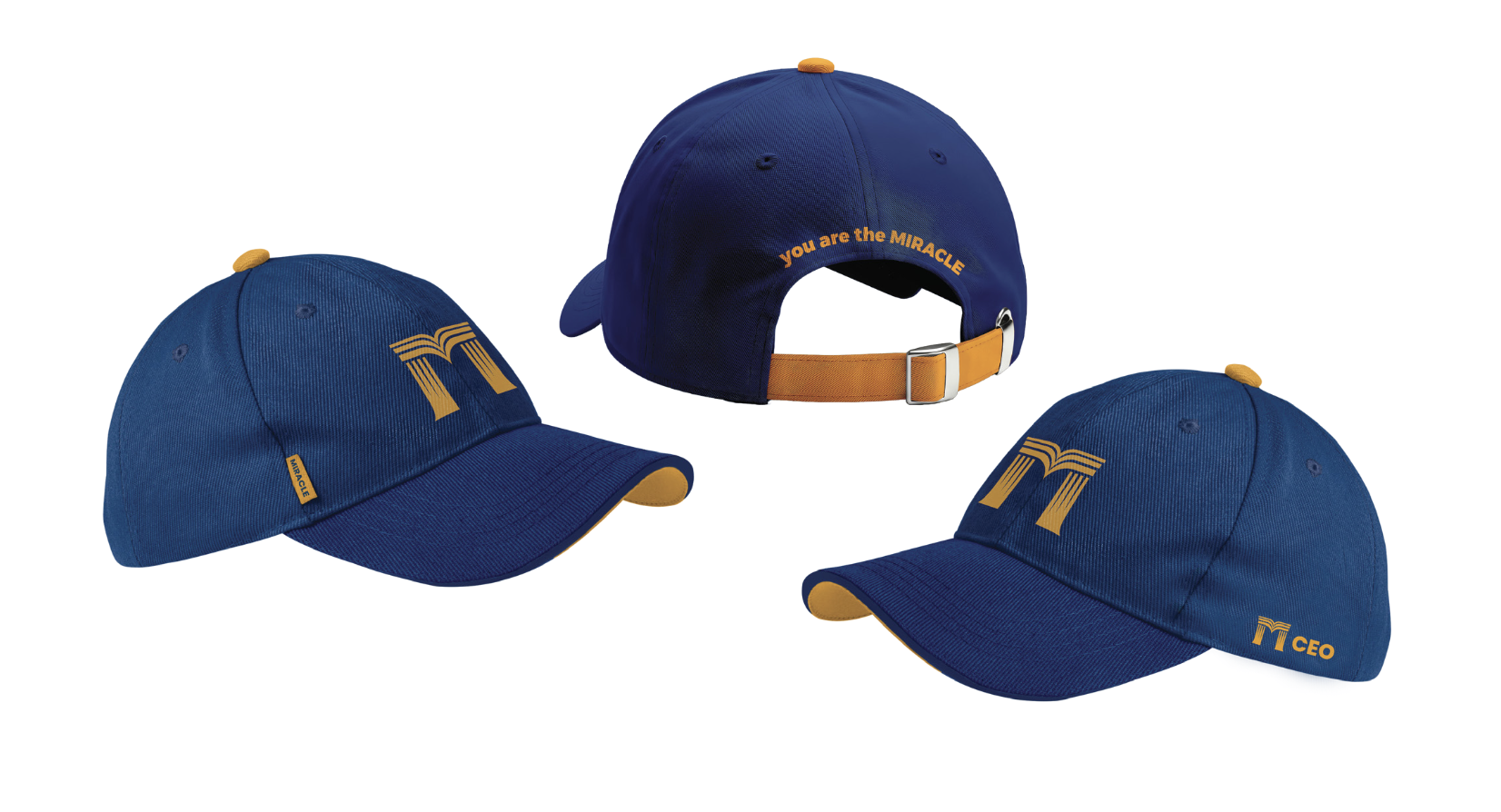 奇蹟系列品牌帽款周邊設計展示，含多角度帽身與刺繡標誌位置