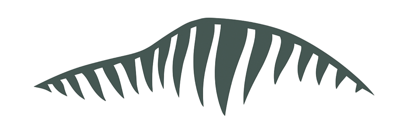 Stylized dark green thylacine stripes paying homage to the mythical Nannup Tiger