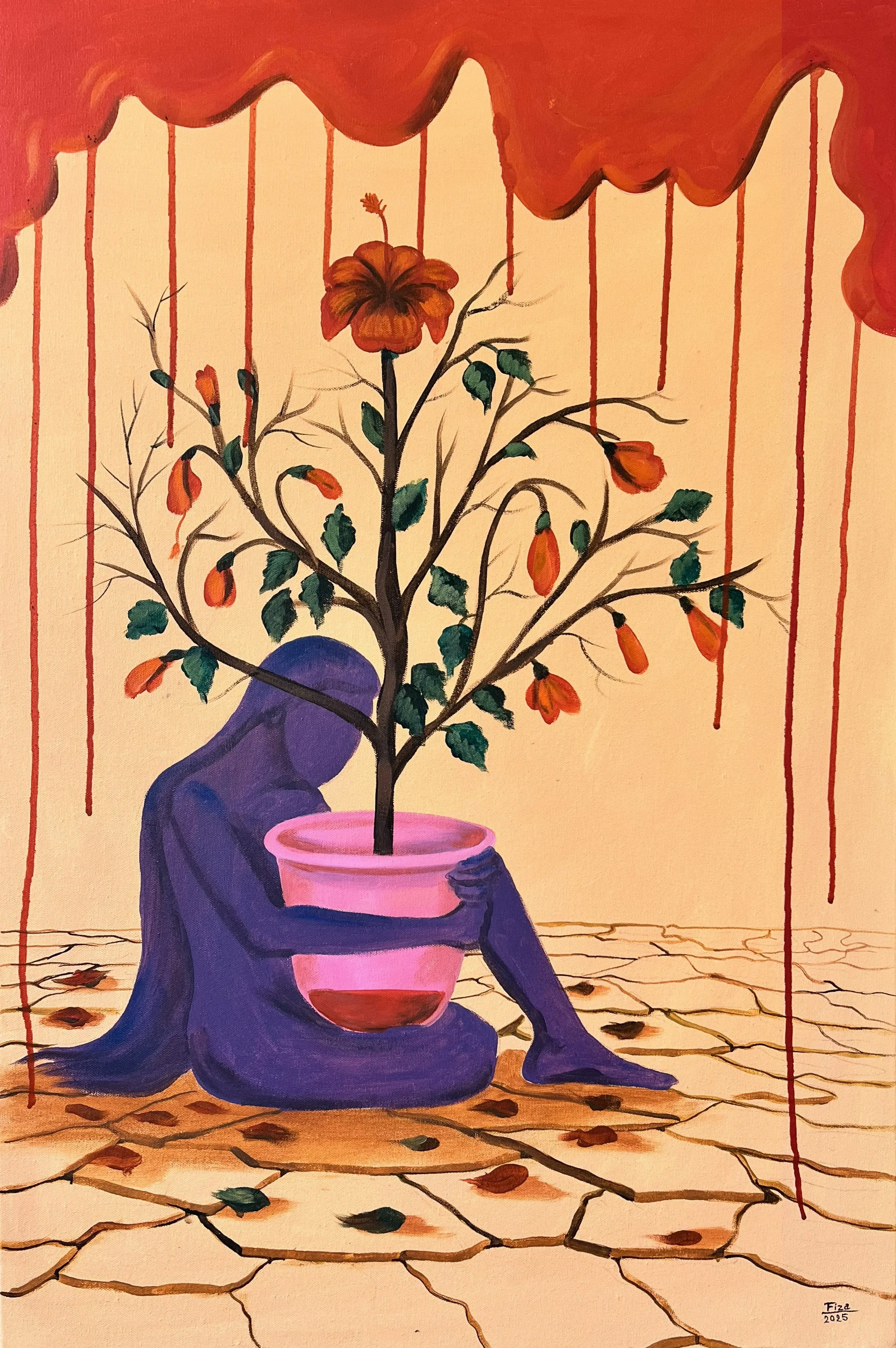Blooming through pain (2025) | Medium: Acrylic on canvas | Size: 2×3 feet(24 inches × 36 inches)