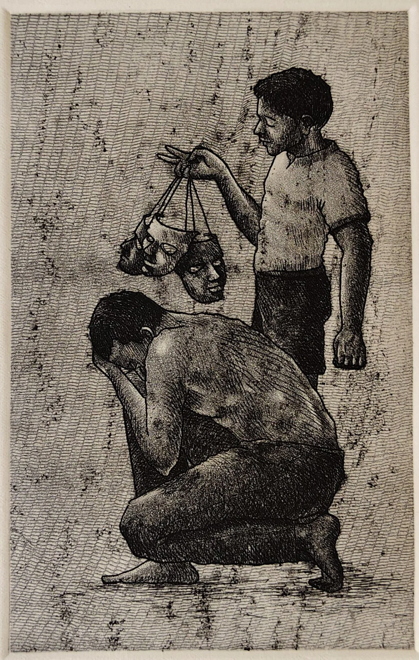 Poison in the smile (2025) |
Medium: Etching and Aquatint |
Size: 7.5 inches x 4.5 inches |

Description: This print explores the emotional distance between personal pain and social response. When vulnerability is misunderstood or met with judgment, 