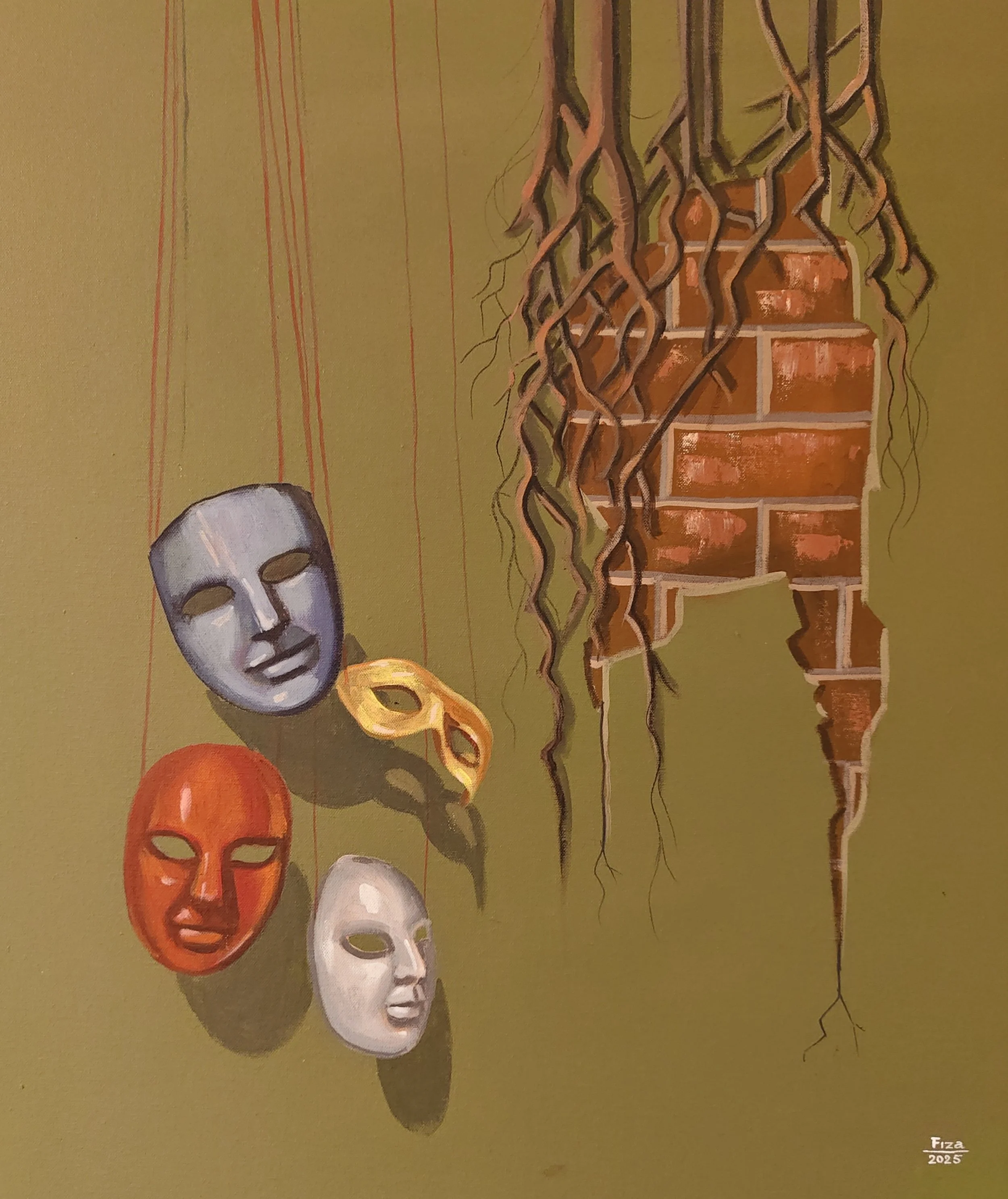 6. Theater of the society (2025) |
Medium: Acrylic on canvas |
Size: 2×2.5feet(24 inches × 30 inches) |

Description: I made this painting based on my observations of society and how people’s behavior has changed over time. I have noticed that many i