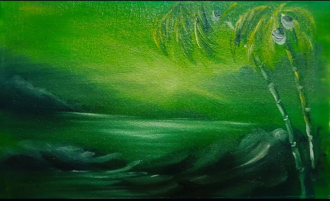 Between calm and Storm(Sukoon) (2025) | Medium: Oil on canvas sheet | size : 10.5 x 7.5inches