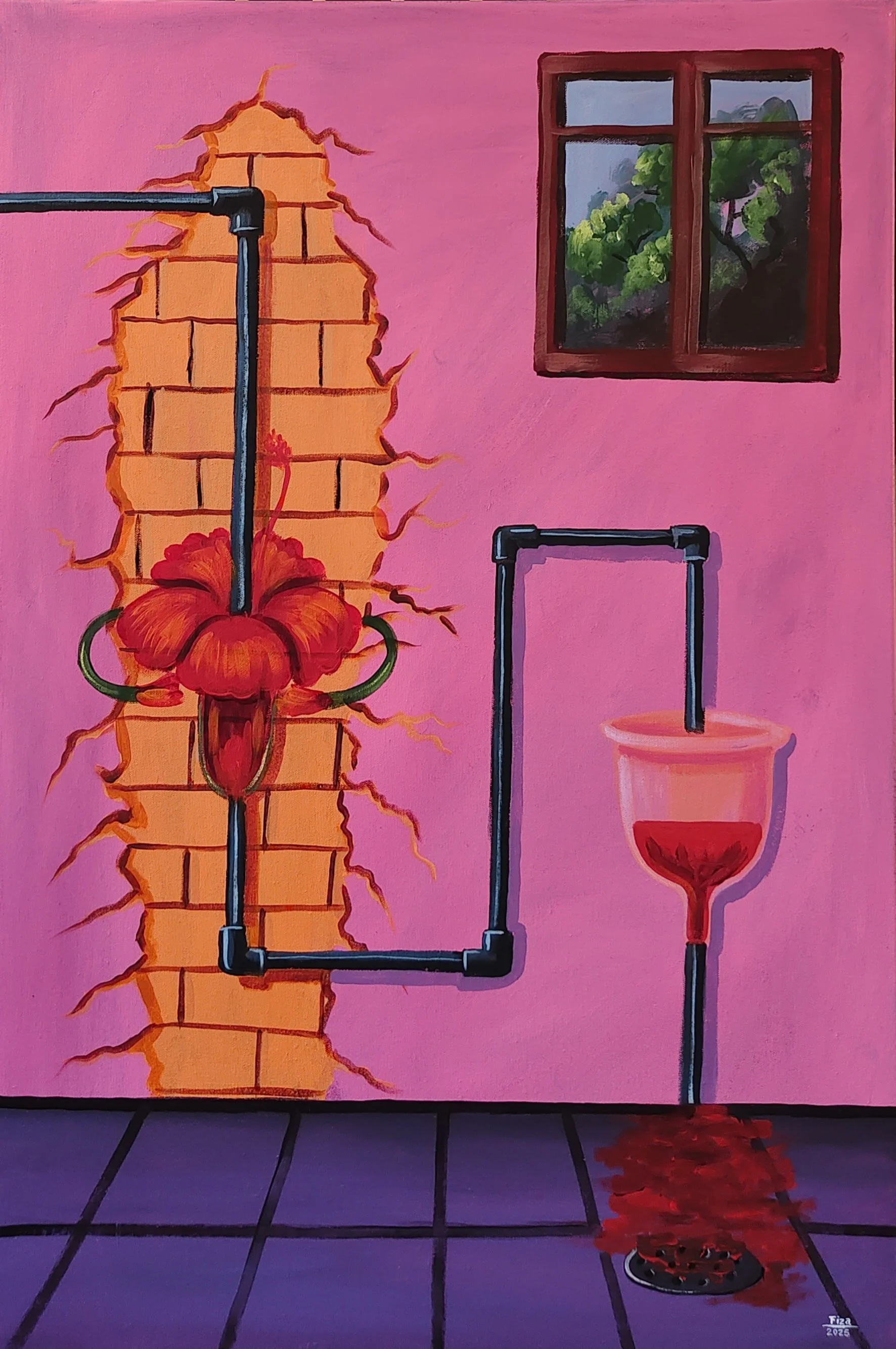  Tear of uterus (2025) | Medium: Acrylic on canvas | Size: 2×3 feet(24 inches × 36 inches)