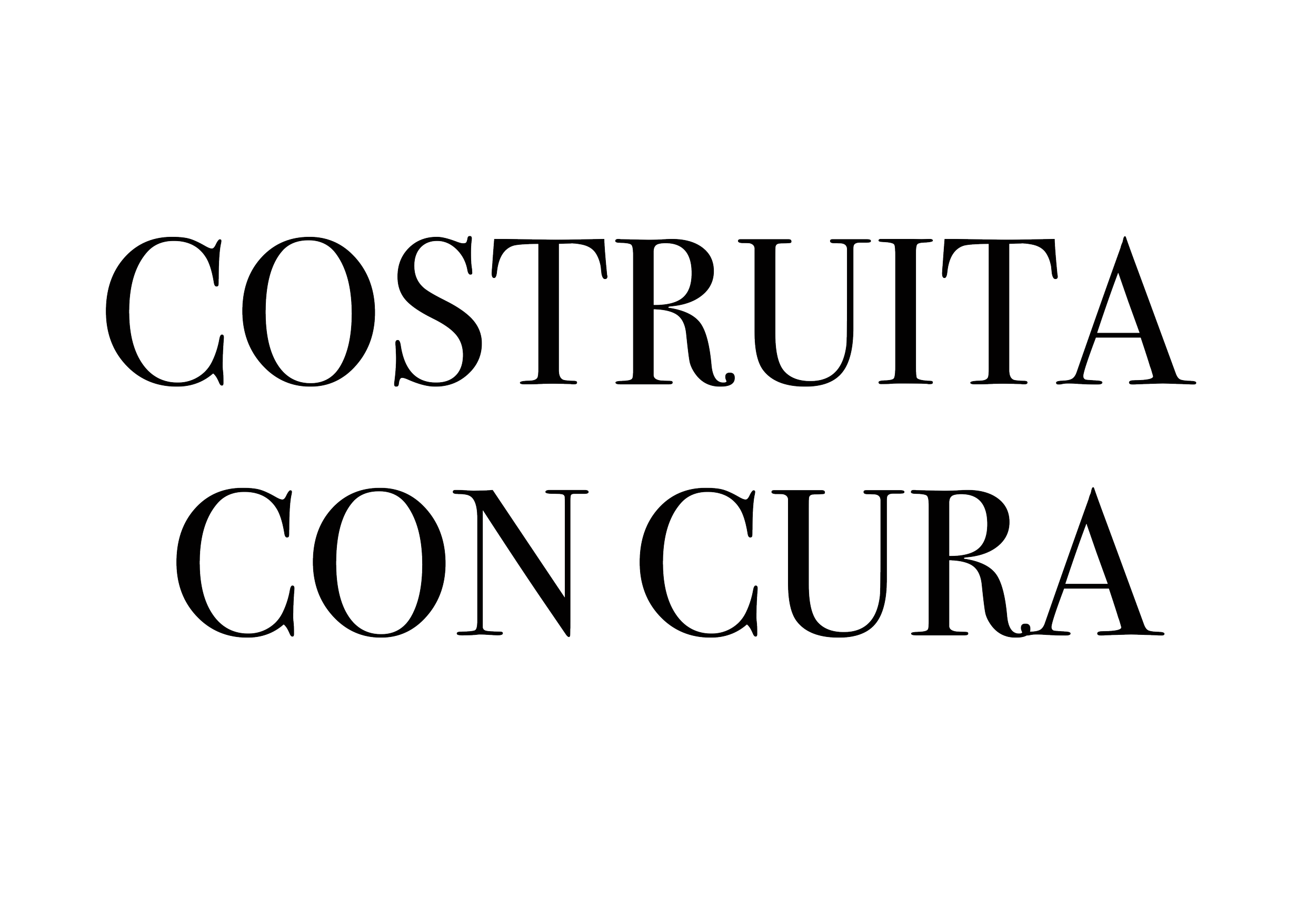 Testo con le parole 'Costruia con cura' in lettere grandi e sottili, su sfondo nero.