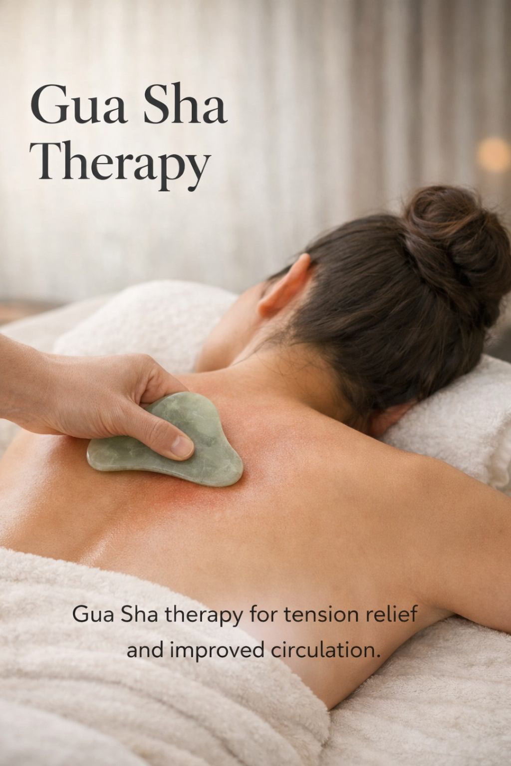 Gua Sha therapy on the upper back to relieve stress and muscle tension at Avy Spa in Palo Alto.