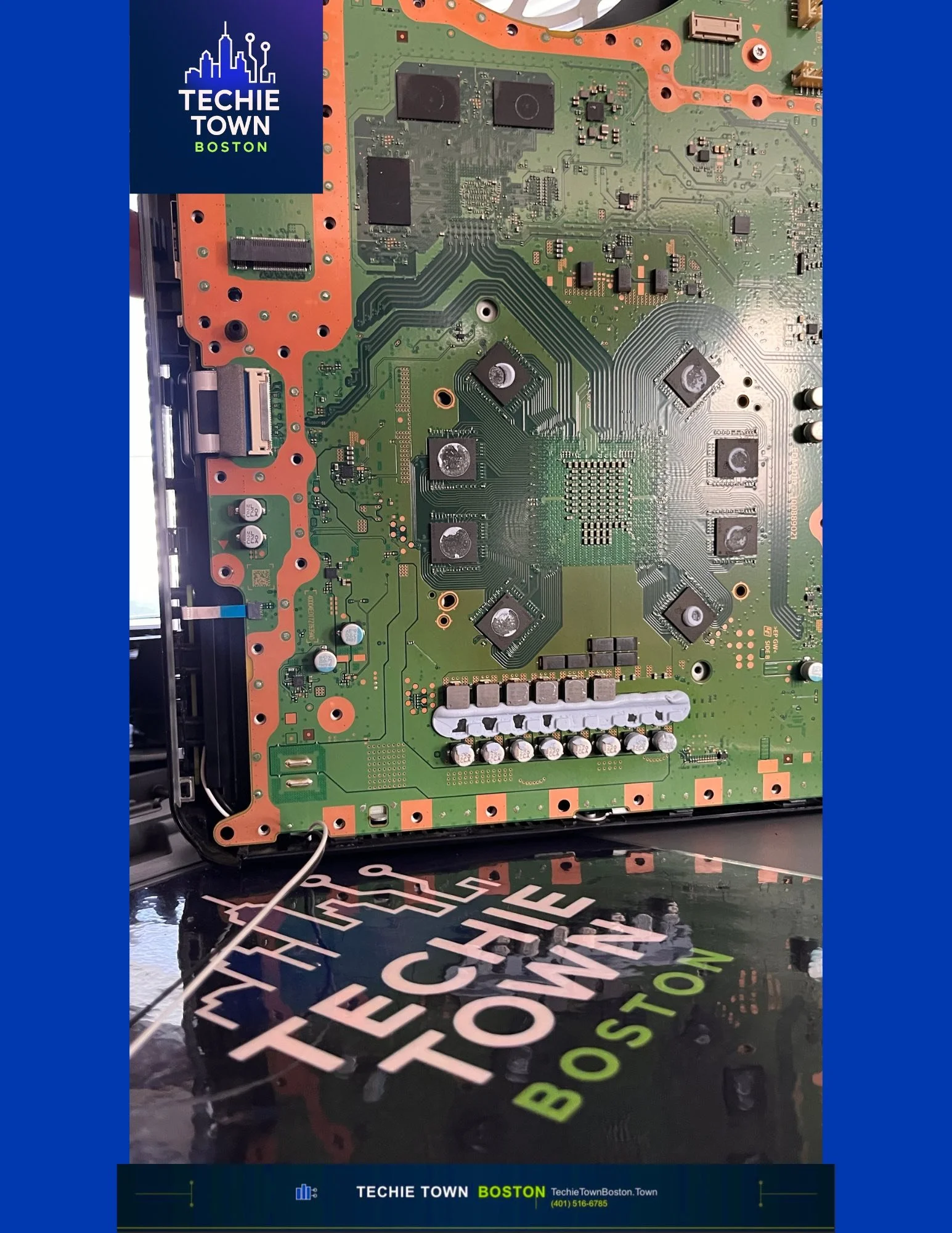 Micro-soldering HDMI port repair on PlayStation 5 and Xbox console with video signal testing in Massachusetts.