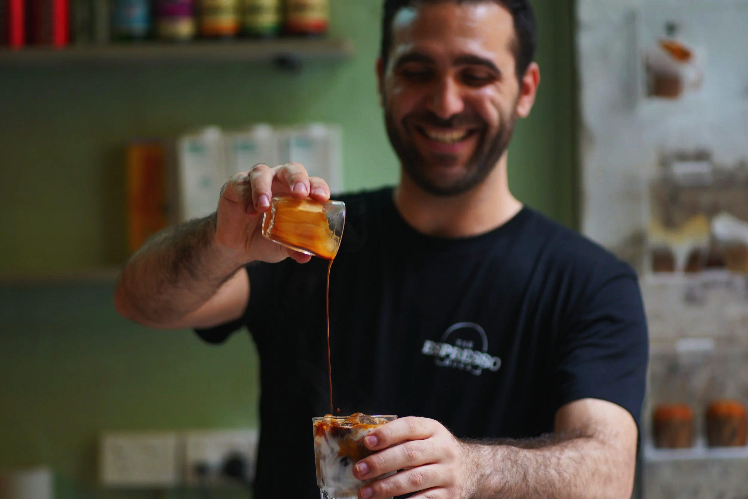 Sydney cafe barista photography - pouring espresso