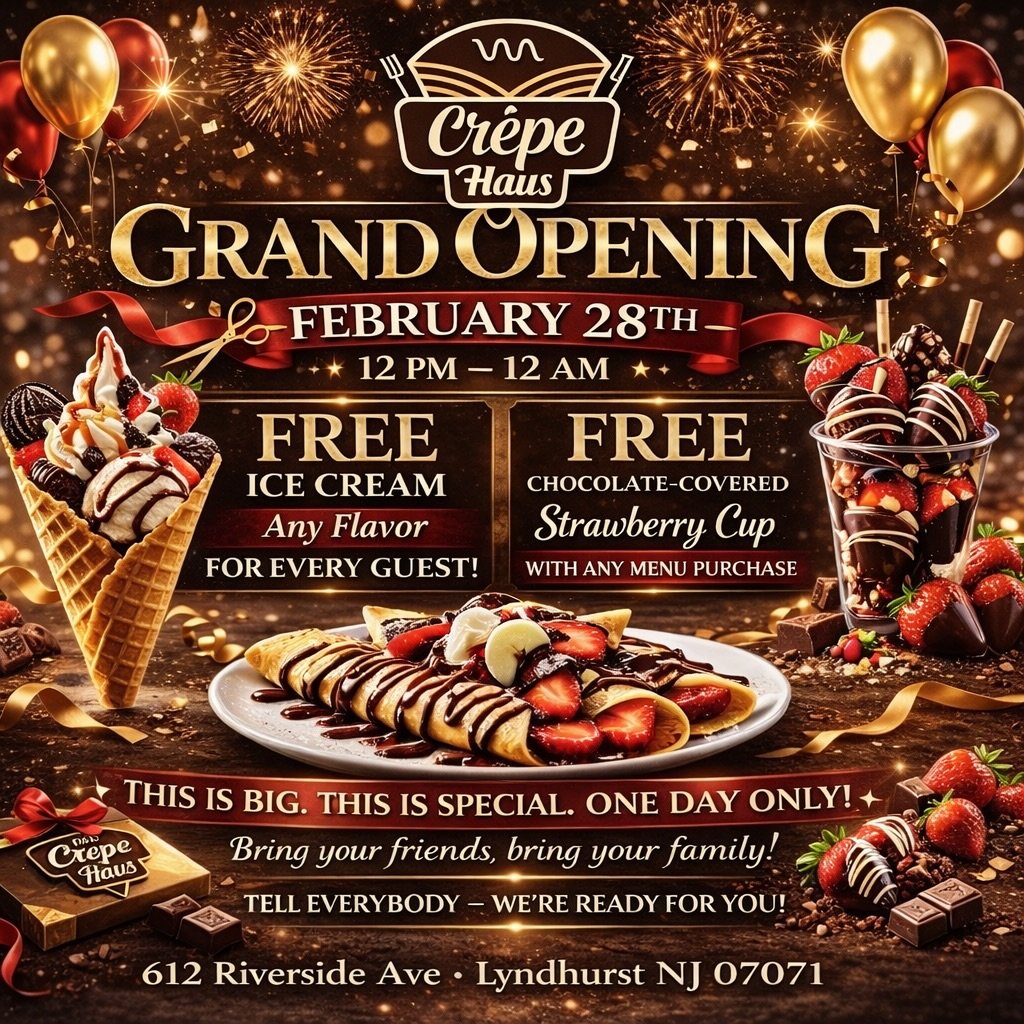 🚨 FEBRUARY 28TH 🚨
12 PM &ndash; 12 AM
FREE ICE CREAM FOR EVERYONE! 
ONE DAY ONLY &mdash; DON&rsquo;T MISS IT! 

📍612 riverside ave Lyndhurst NJ