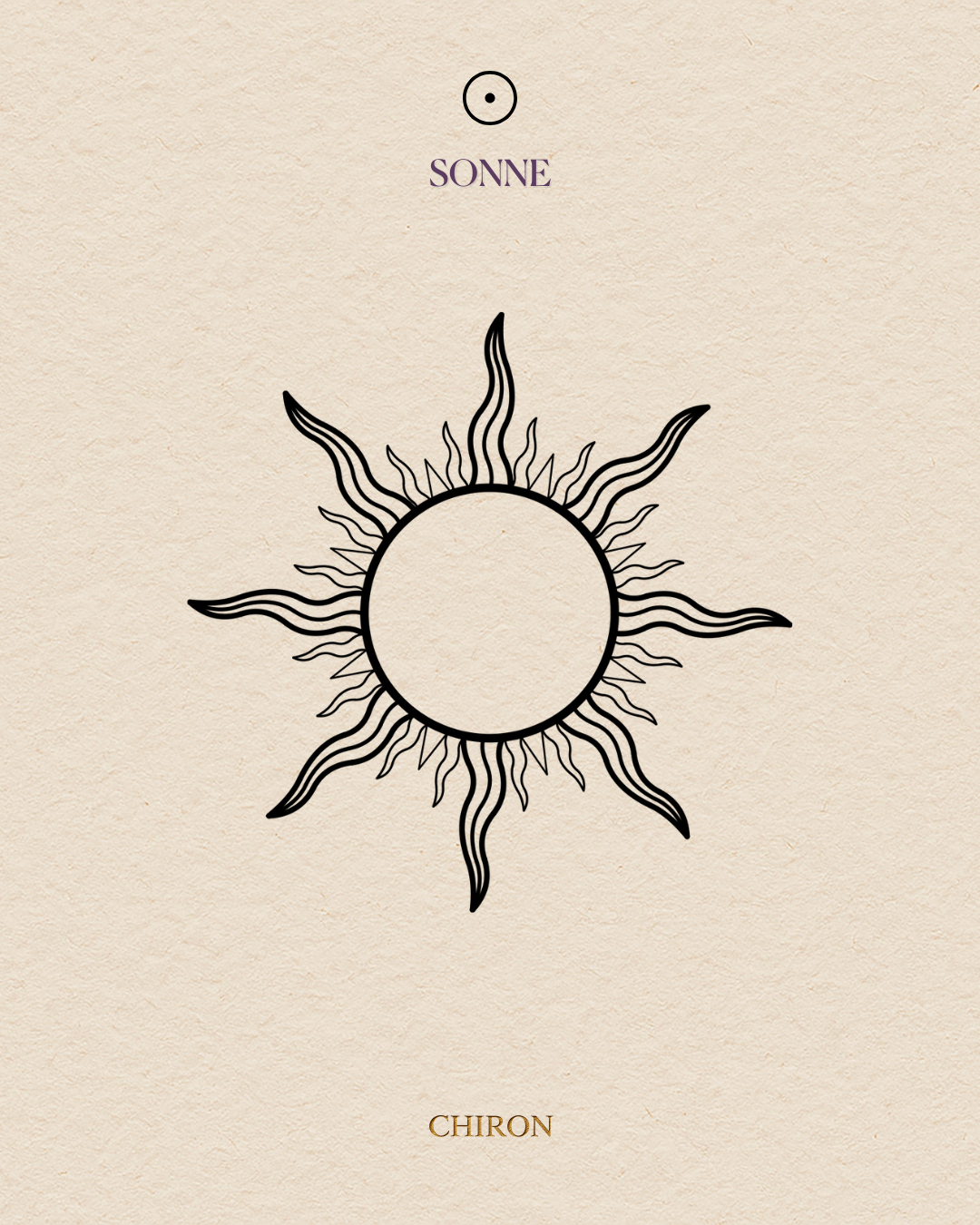 Zeichnung der Sonne, darunter die Wörter "SONNE" und "CHIRON".