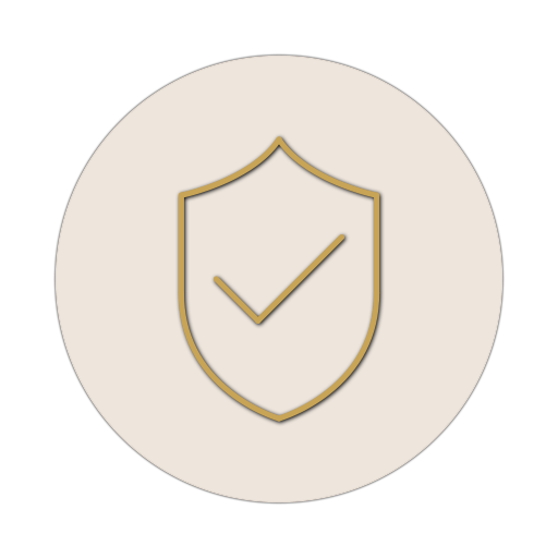 Icon mit einer Abbildung von einem Schild und einem Abgehackt-Symbol