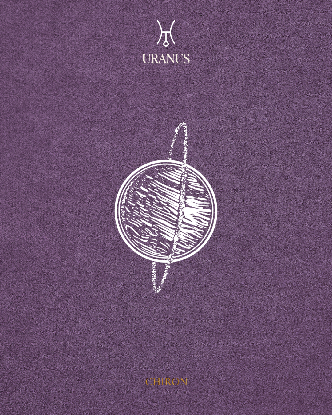 Zeichnung des Planeten Uranus, darunter die Wörter "URANUS" und "CHIRON".