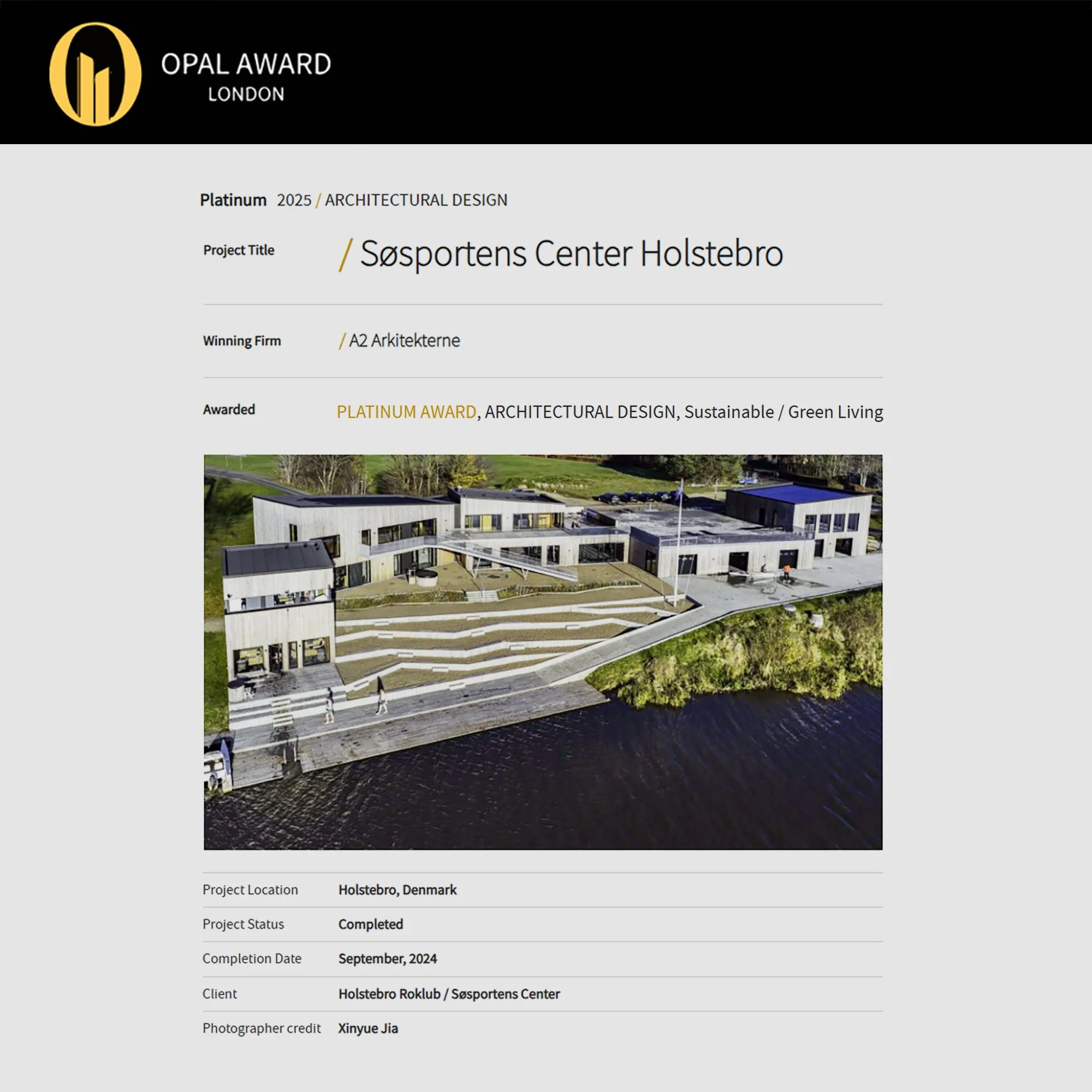 2025 - OPAL AWARD LONDON - Søsportens Center Holstebro