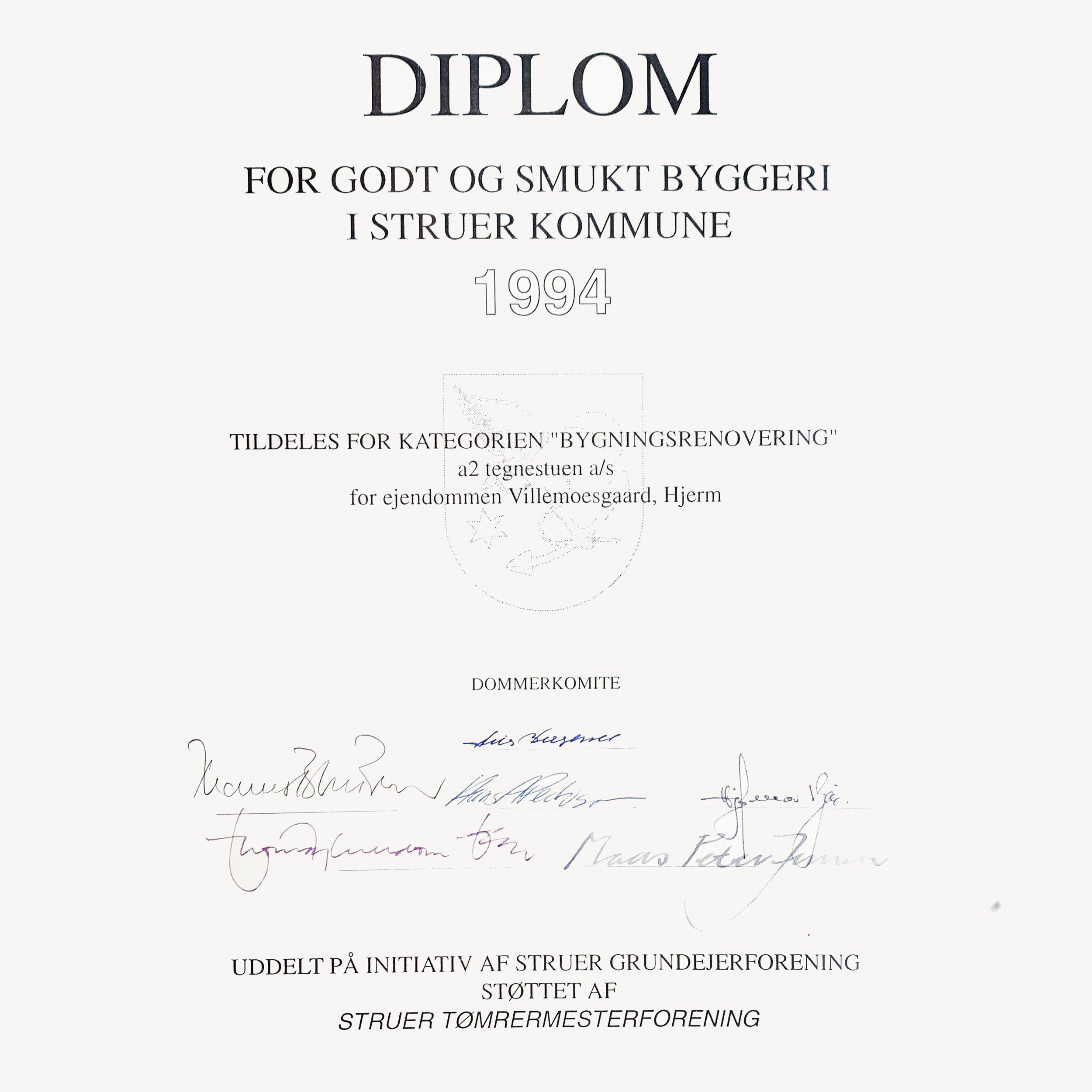 1994 - STRUER KOMMUNES BYGNINGSPRIS - Willemoesgård, landejendom. Renovering, ombygning og tilbygning