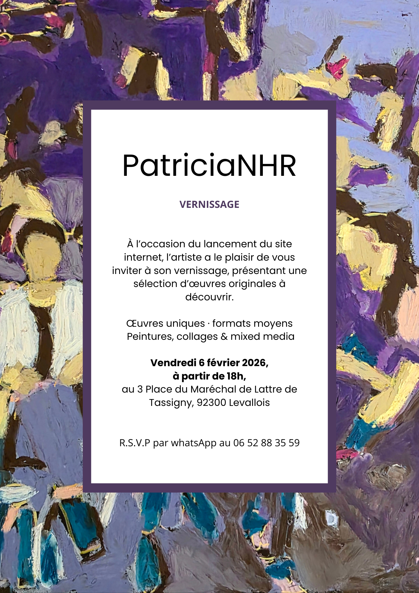 Invitation to an art exhibition opening providing event details including date, time, location, and RSVP information.