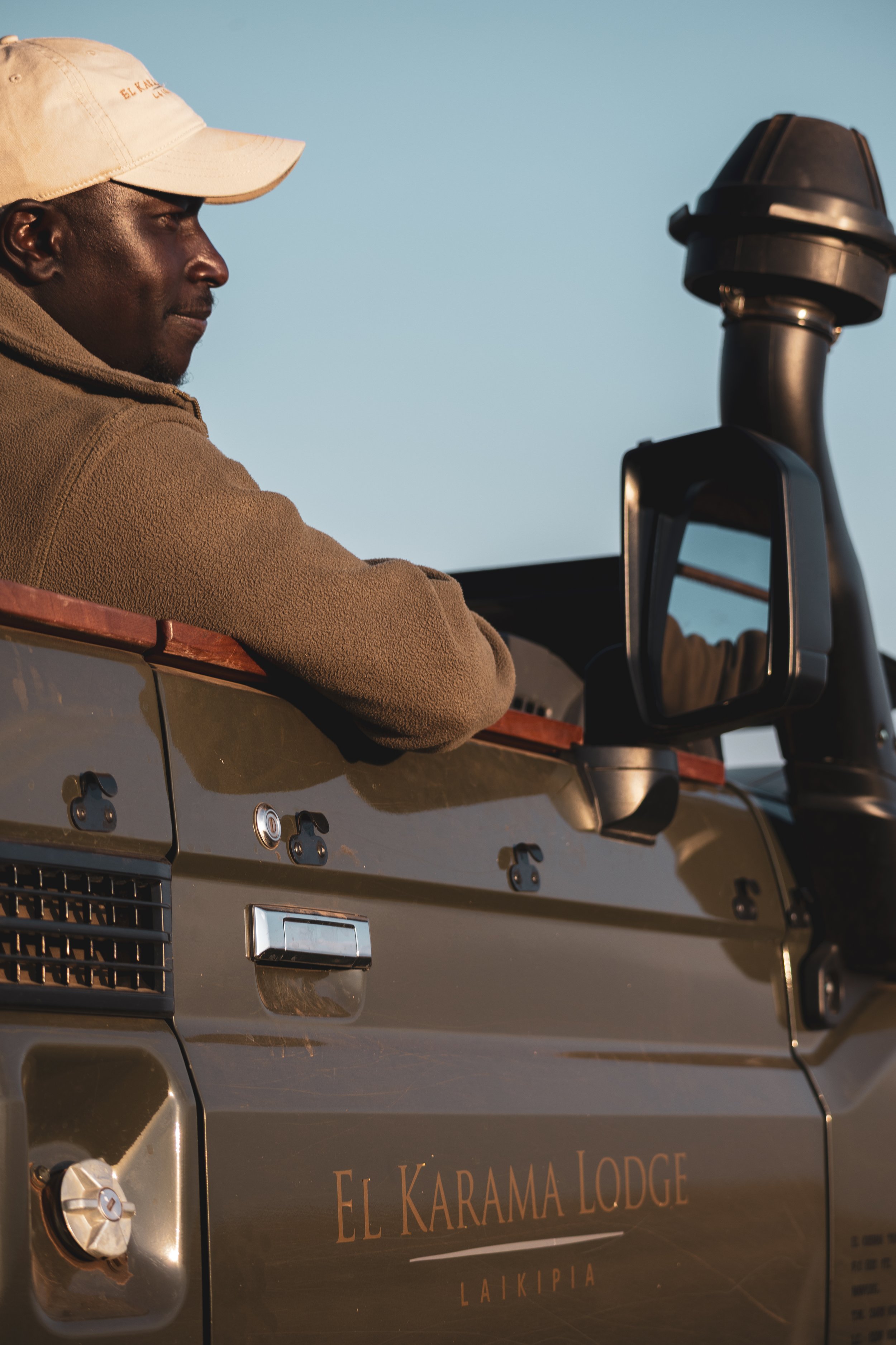 Safari guide in his vehicle at El Karama Lodge in Kenya