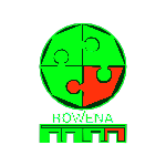 Colorful puzzle piece with a globe and the word 'Rowena' beneath it