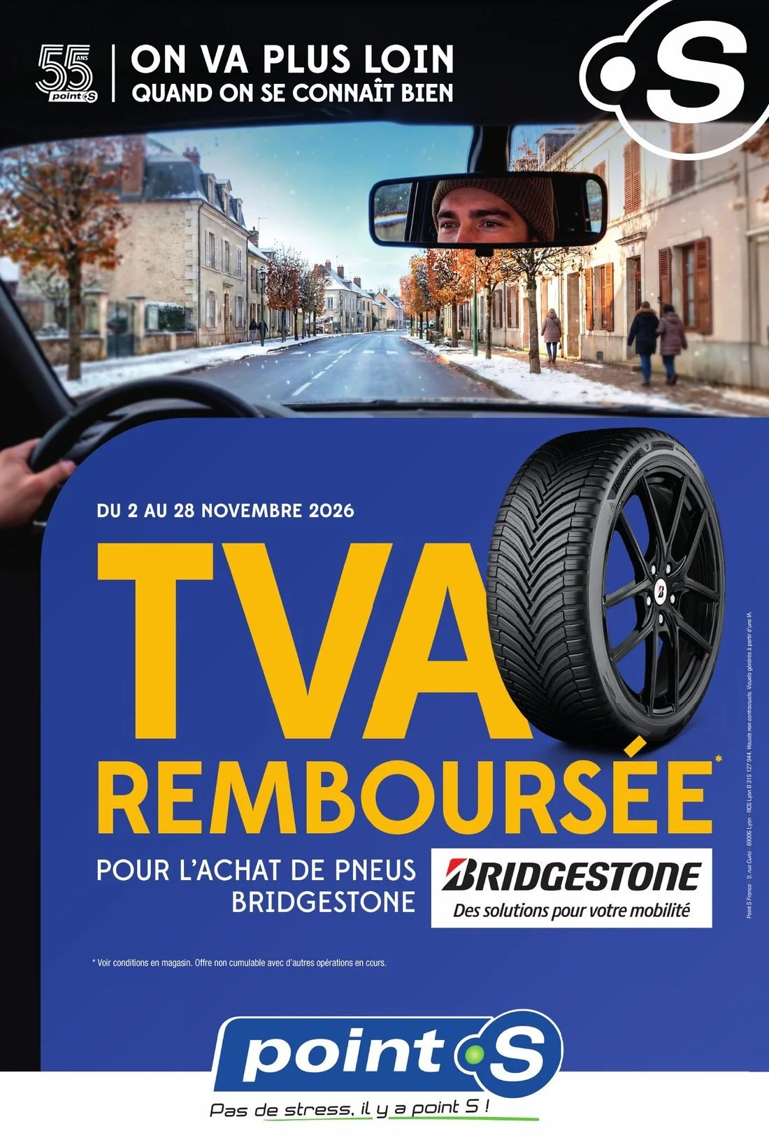 Promotion TVA remboursée sur les pneus Bridgestone du 2 au 28 novembre 2026 - Point S Villeurbanne