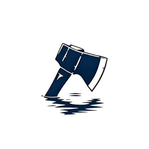 Logo for real estate company shows an axe and its reflection over water