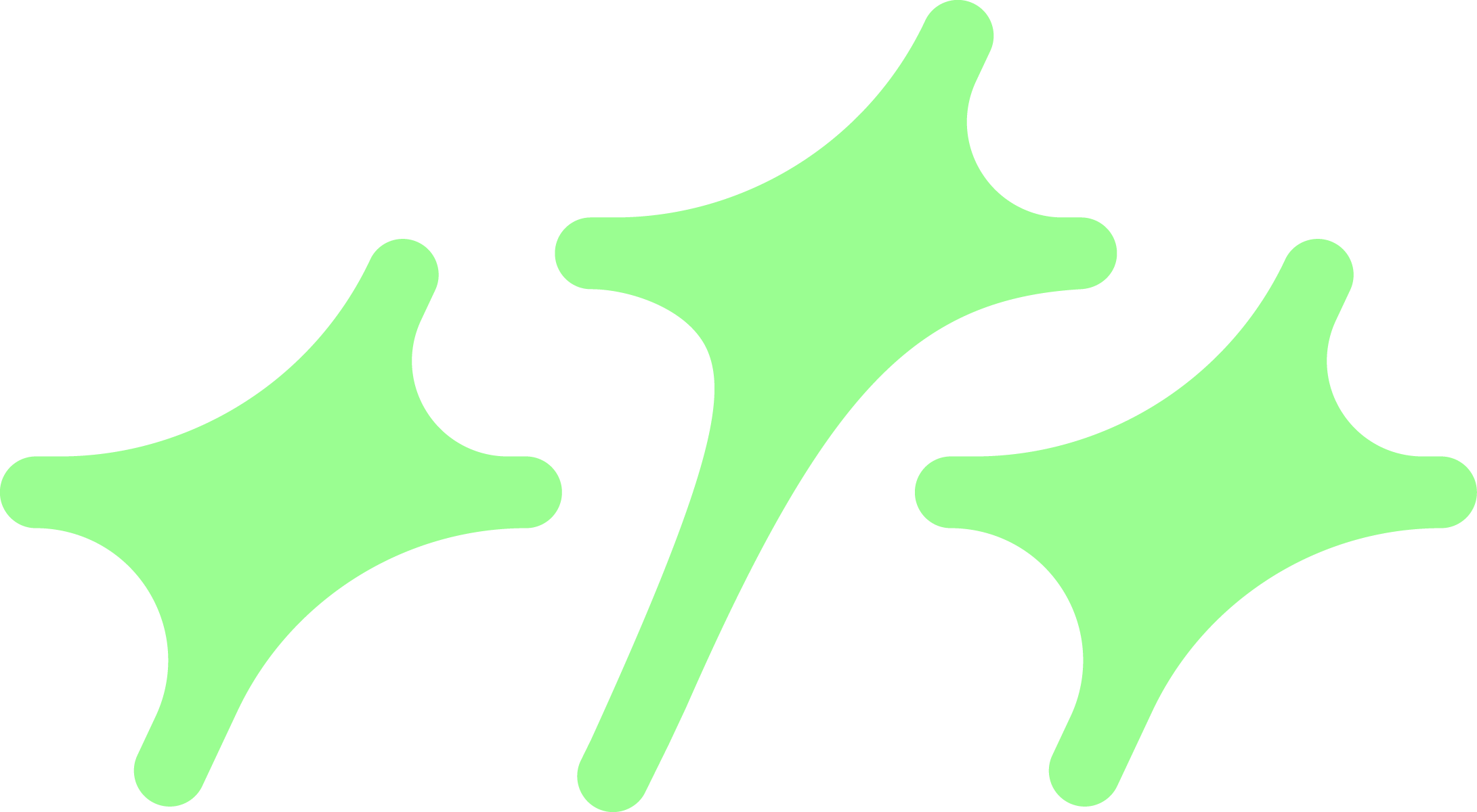 Stylized illustration of four green abstract plant shapes on a black background.