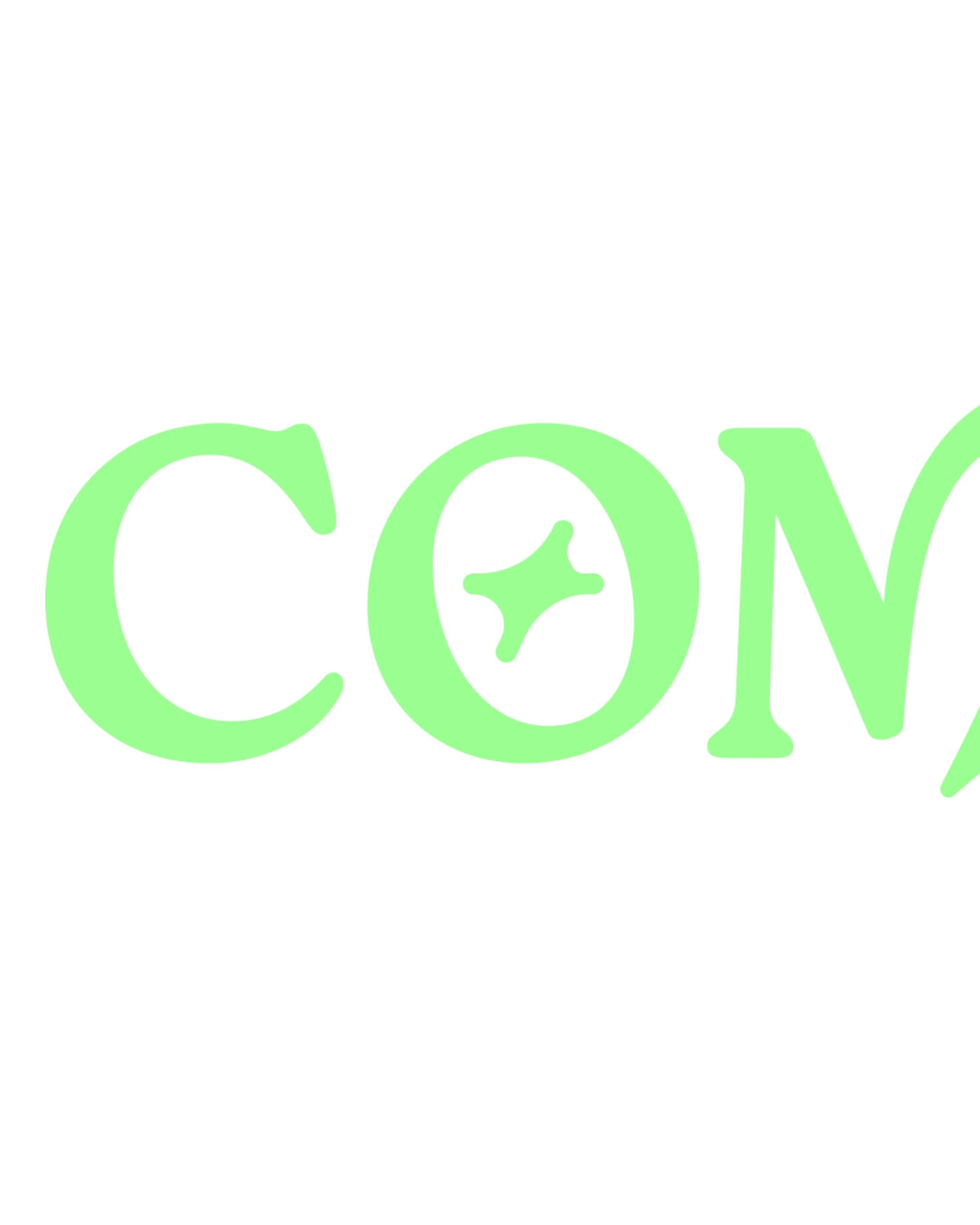 Close-up of the word 'CON' in light green with a small star-shaped design inside the letter 'O' on a white background.