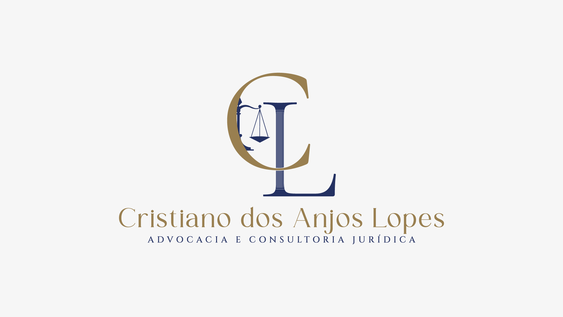 Logotipo de um escritório de advocacia com letras C e L entrelaçadas, uma balança de justiça no centro, nome 'Cristiano dos Anjos Lopes', e a frase 'Advocacia e Consultoria Jurídica'.