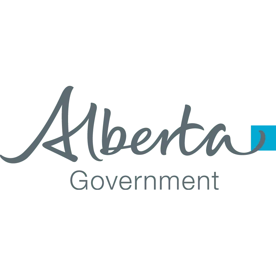 Alberta government logo with stylized text and a small blue square in the top right corner.