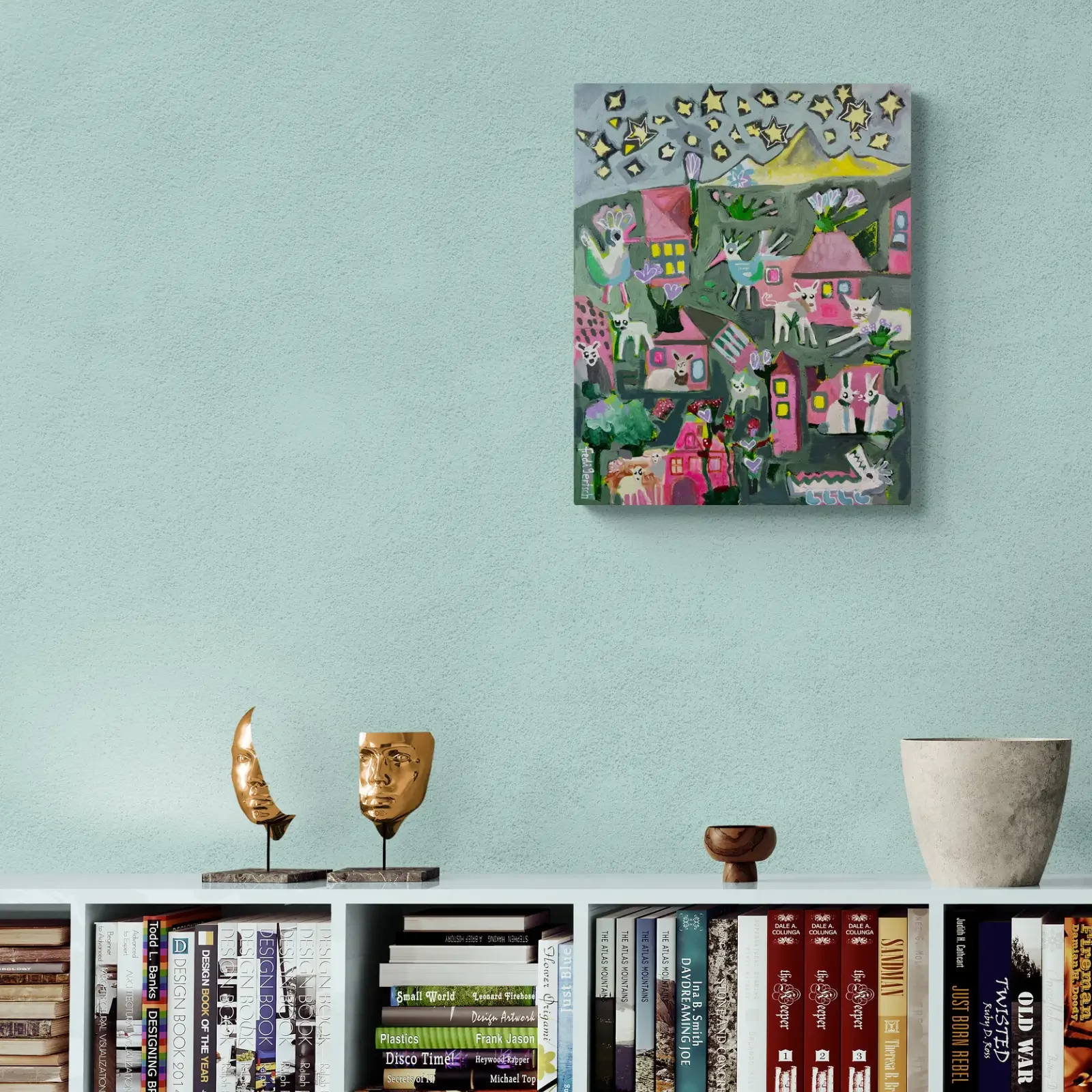 Wo die Sterne wohnen von Fredi Gertsch, Pop Art Acrylgemälde als Wandbild im Wohnzimmer, 2024