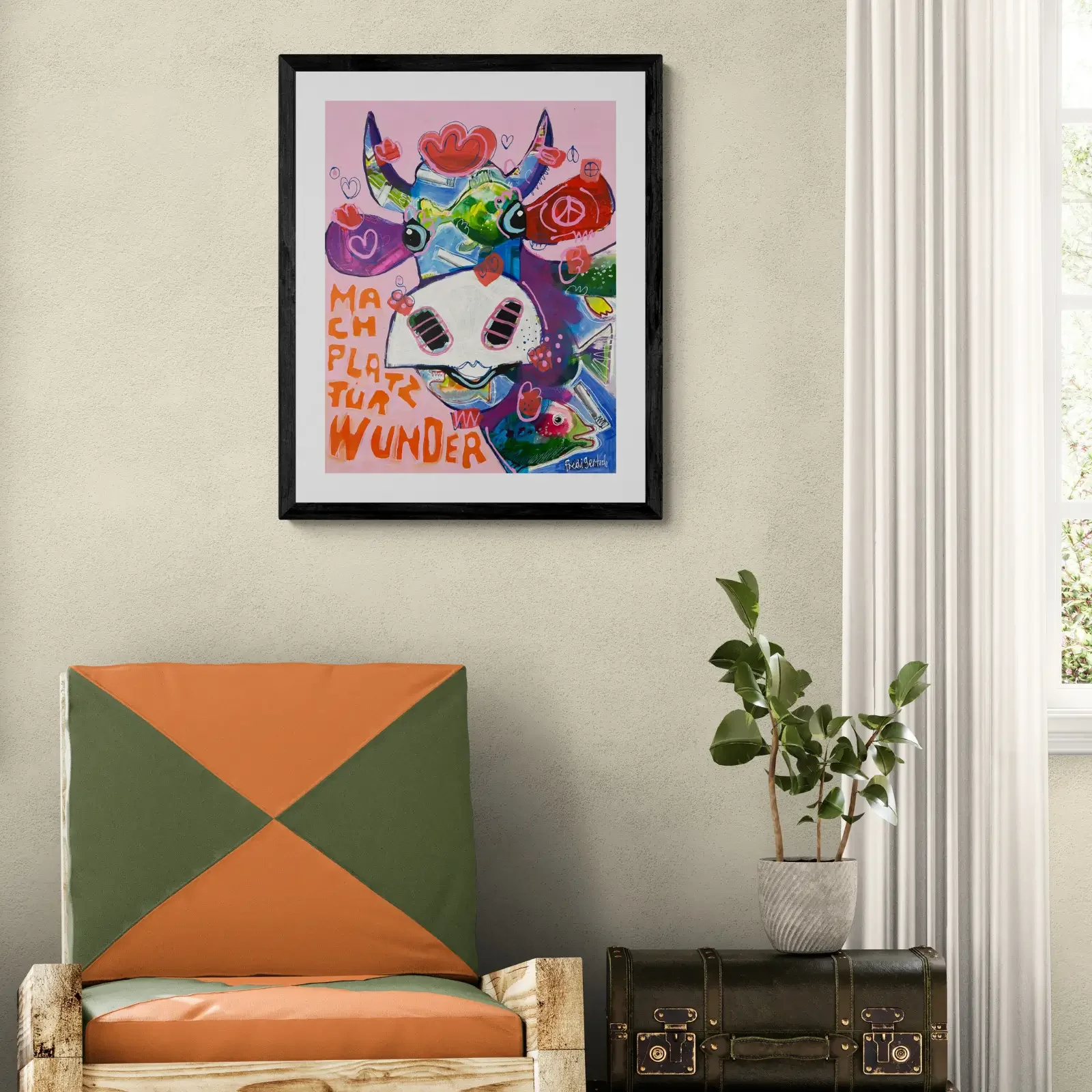 VogelLisi – Mach Platz fuers Wunder von Fredi Gertsch, Pop Art Wandbild im Schlafzimmer, 2026