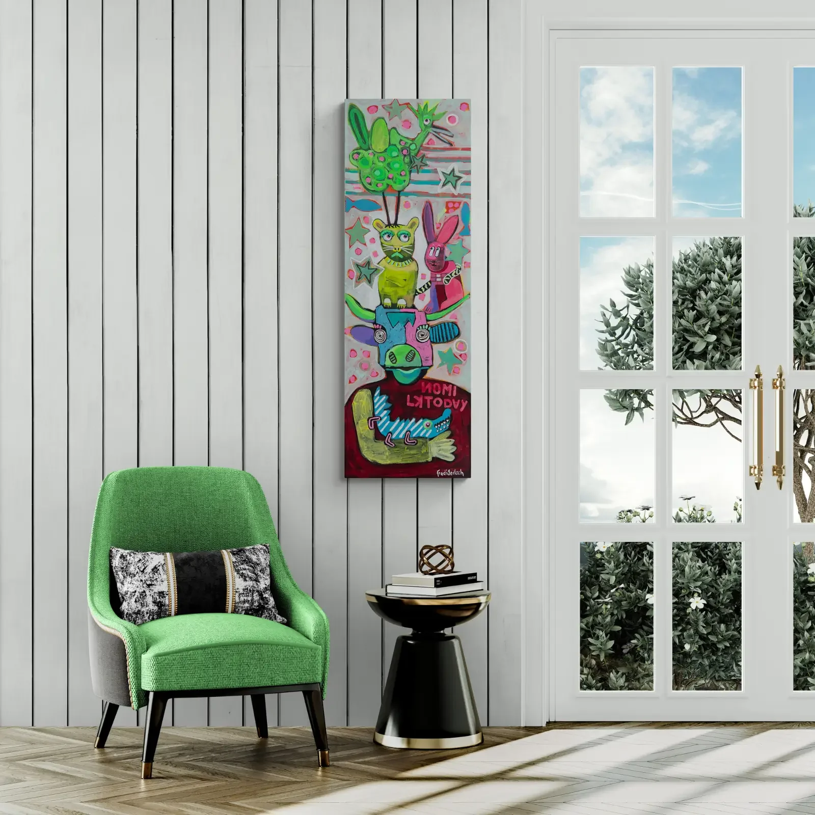 No Milk Today, Pop Art Acrylgemälde von Fredi Gertsch, Wandbild im modernen Wohnzimmer, Schweizer Kunst, 2024