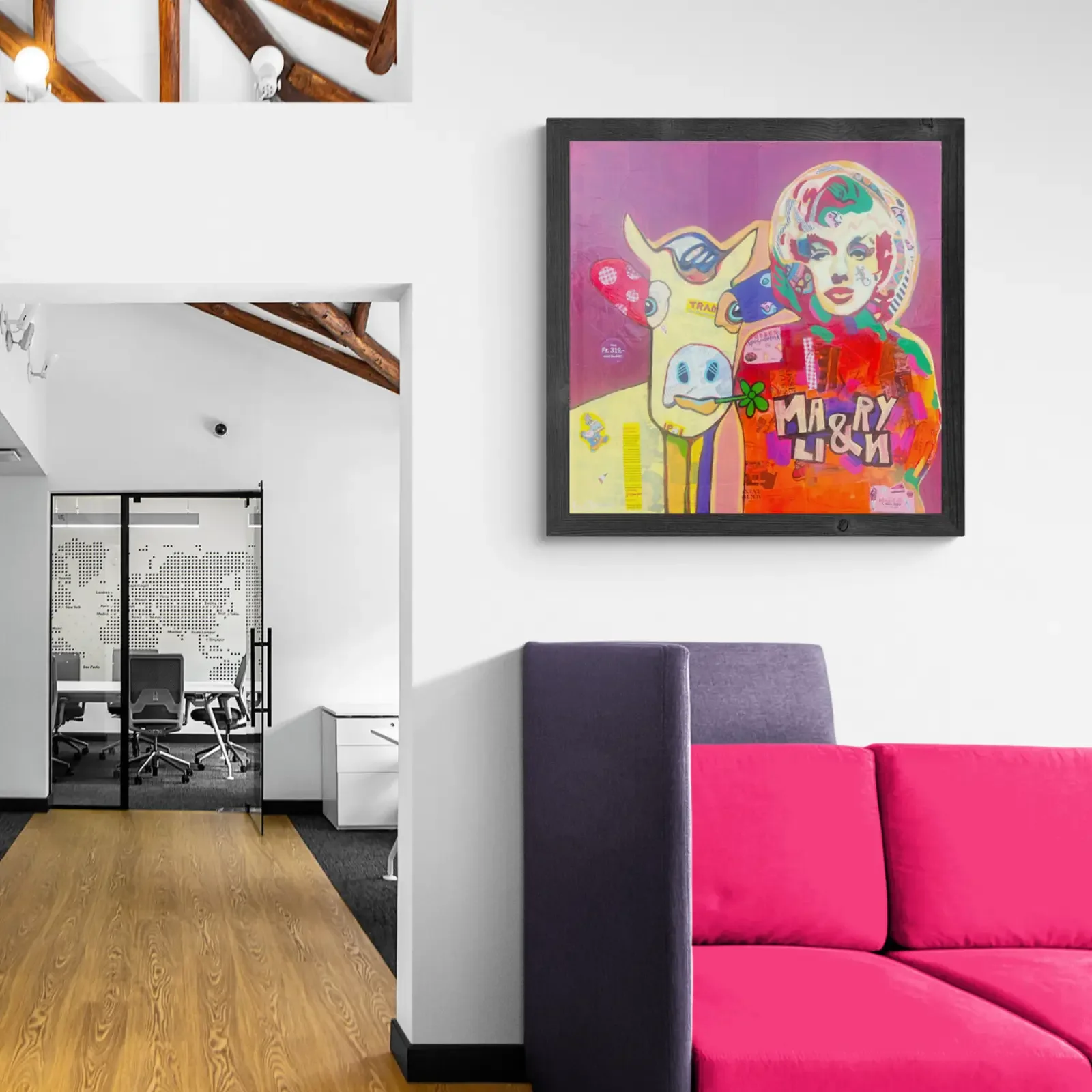 Baby Marilyn, Pop Art Acrylgemälde von Fredi Gertsch, Wandbild im modernen Raum, Schweizer Kunst, 2024