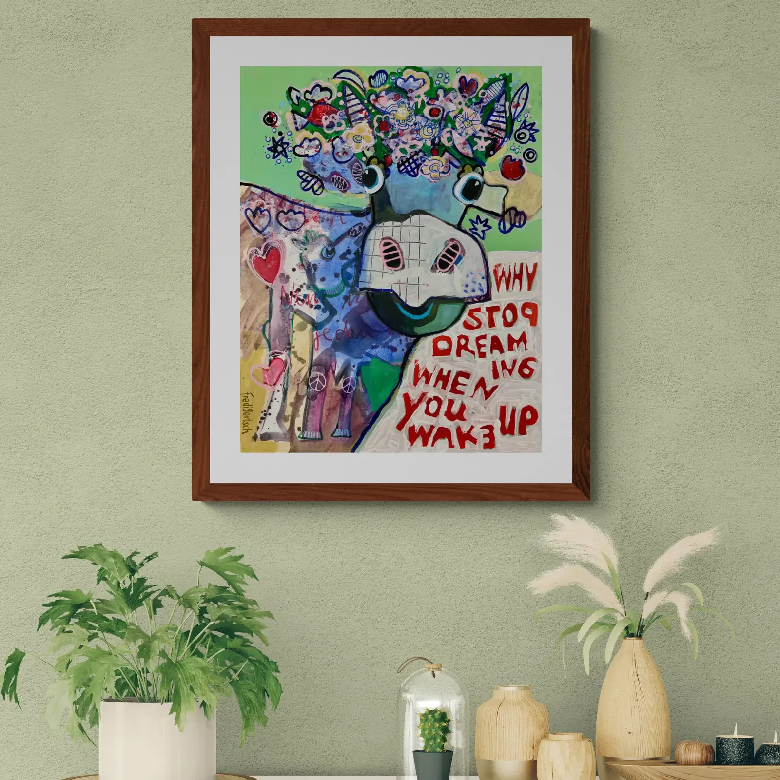 VogelLisi – Flower Mind von Fredi Gertsch, Pop Art Acrylgemälde als Wandbild im Wohnzimmer, 2026