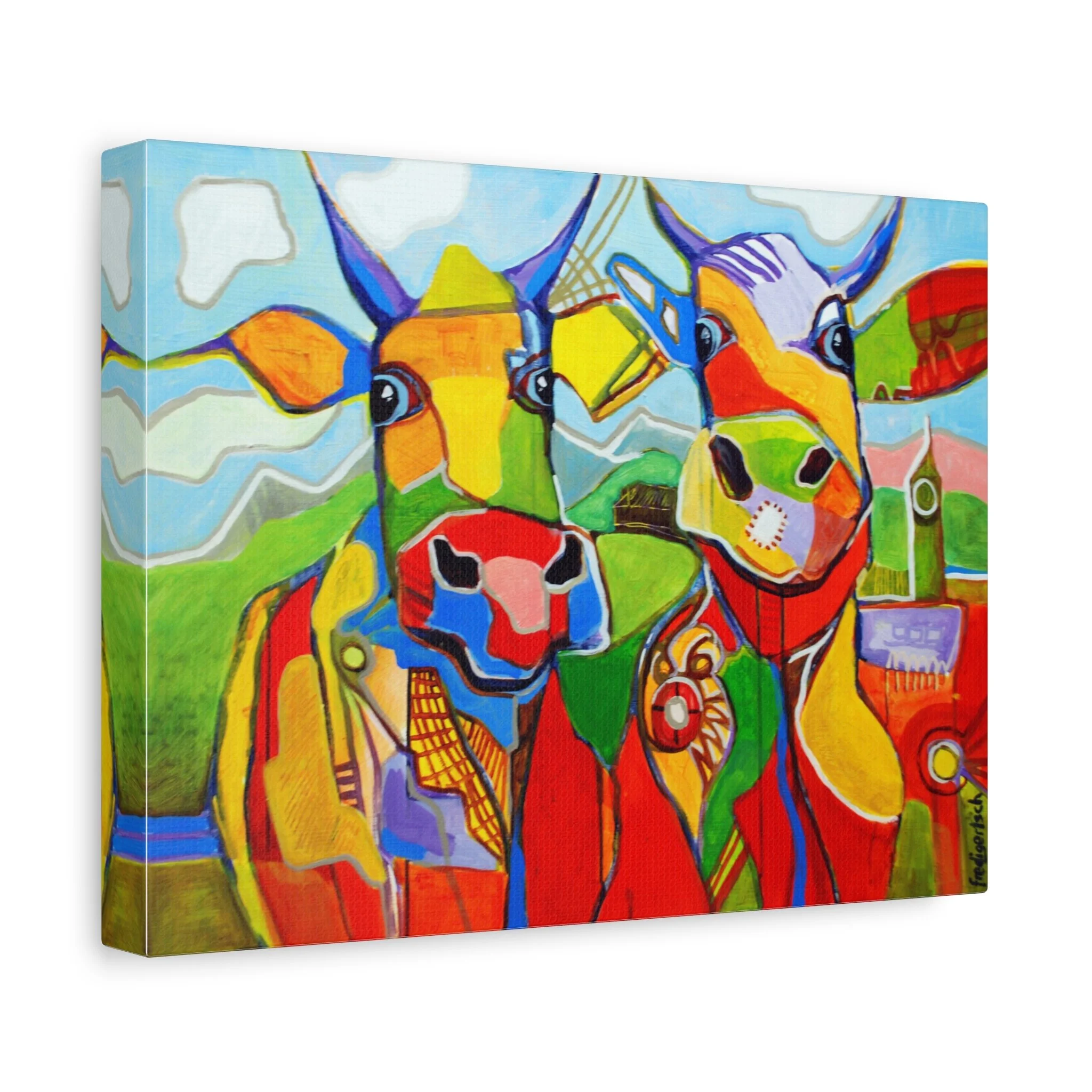 Modern Talking, Kunstdruck nach dem Original von Fredi Gertsch (2012), Schweizer Kunst mit zwei Kühen in kräftigen Farben, Serie Highlights 2012