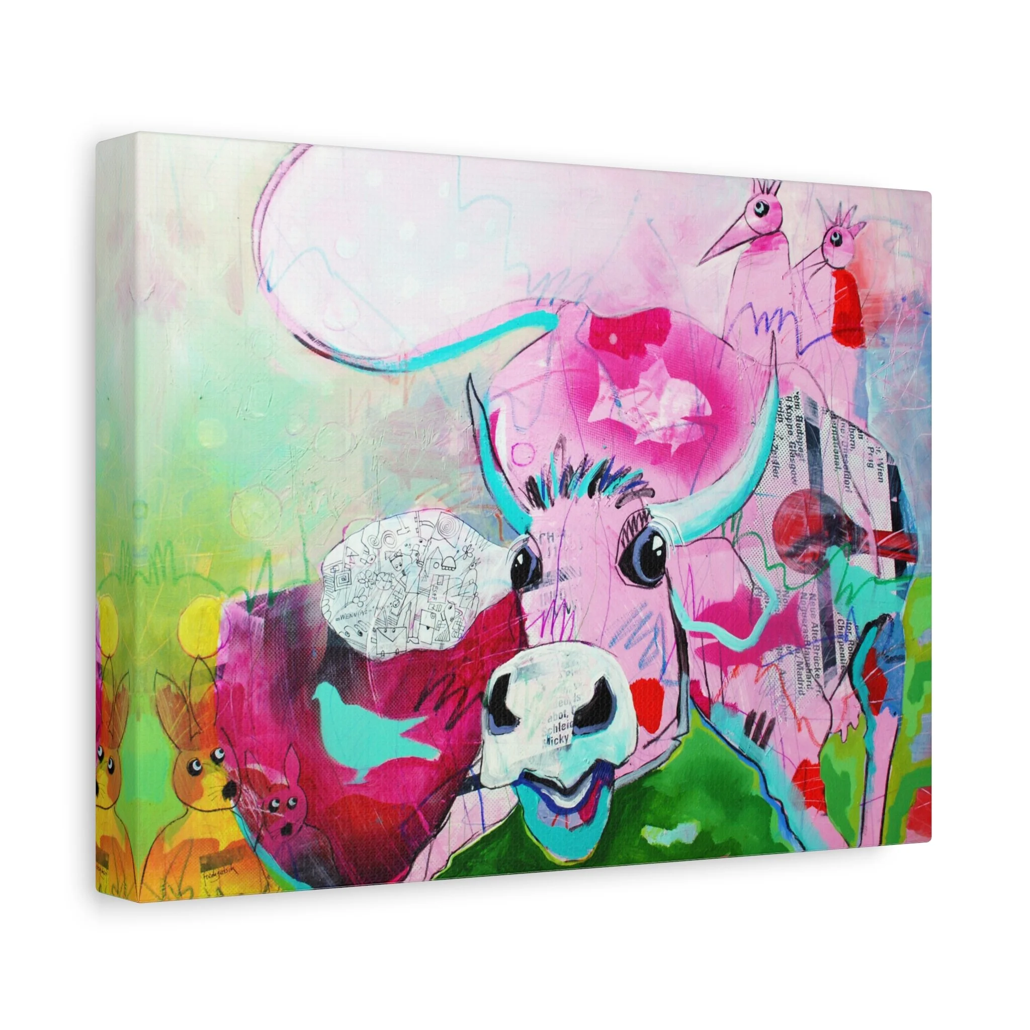 Rosa Rosenkohl, Kunstdruck nach dem Original von Fredi Gertsch (2013), Schweizer Kunst mit Kuhmotiv in Pink- und Pastelltönen, Serie Highlights 2013