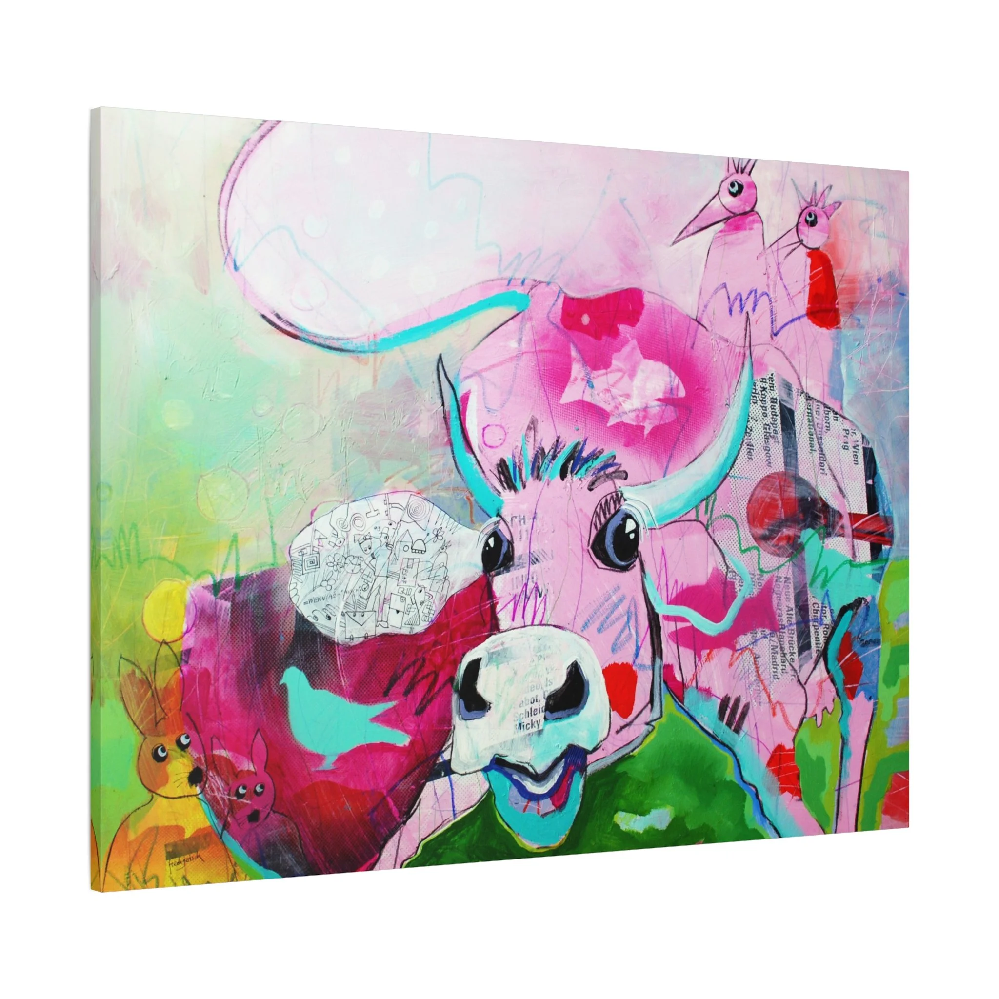 Rosa Rosenkohl, Kunstdruck nach dem Original von Fredi Gertsch (2013), Schweizer Kunst mit Kuhmotiv in Pink- und Pastelltönen, Serie Highlights 2013