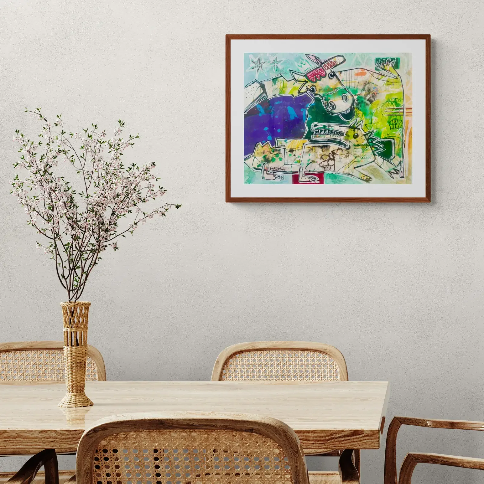 CrocoLove, Pop Art Acrylgemälde von Fredi Gertsch, Wandbild im Esszimmer, Schweizer Kunst, 2024