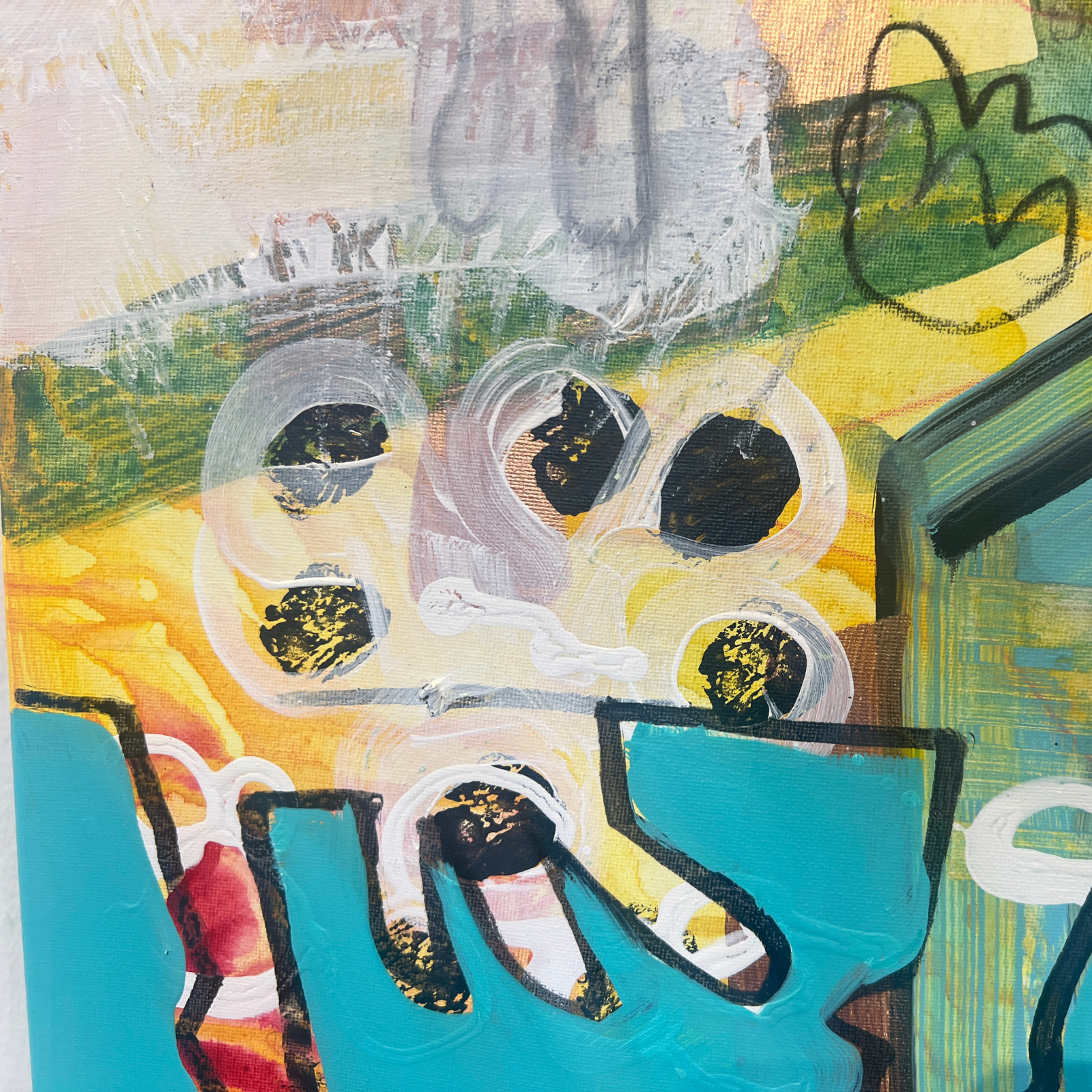 Detail von Happy Rebels – Wild Harmony mit lebendigen Farbflächen, grafischen Linien und abstrakten Strukturen.