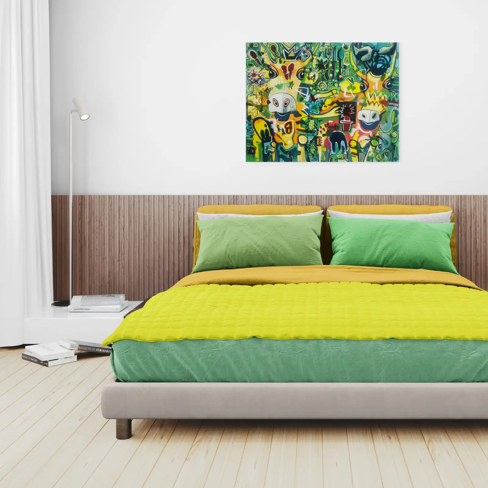 Just Us Two – Electric Jungle Vibes, Pop Art Acrylgemälde von Fredi Gertsch, Wandbild im Schlafzimmer, Schweizer Kunst, 2020