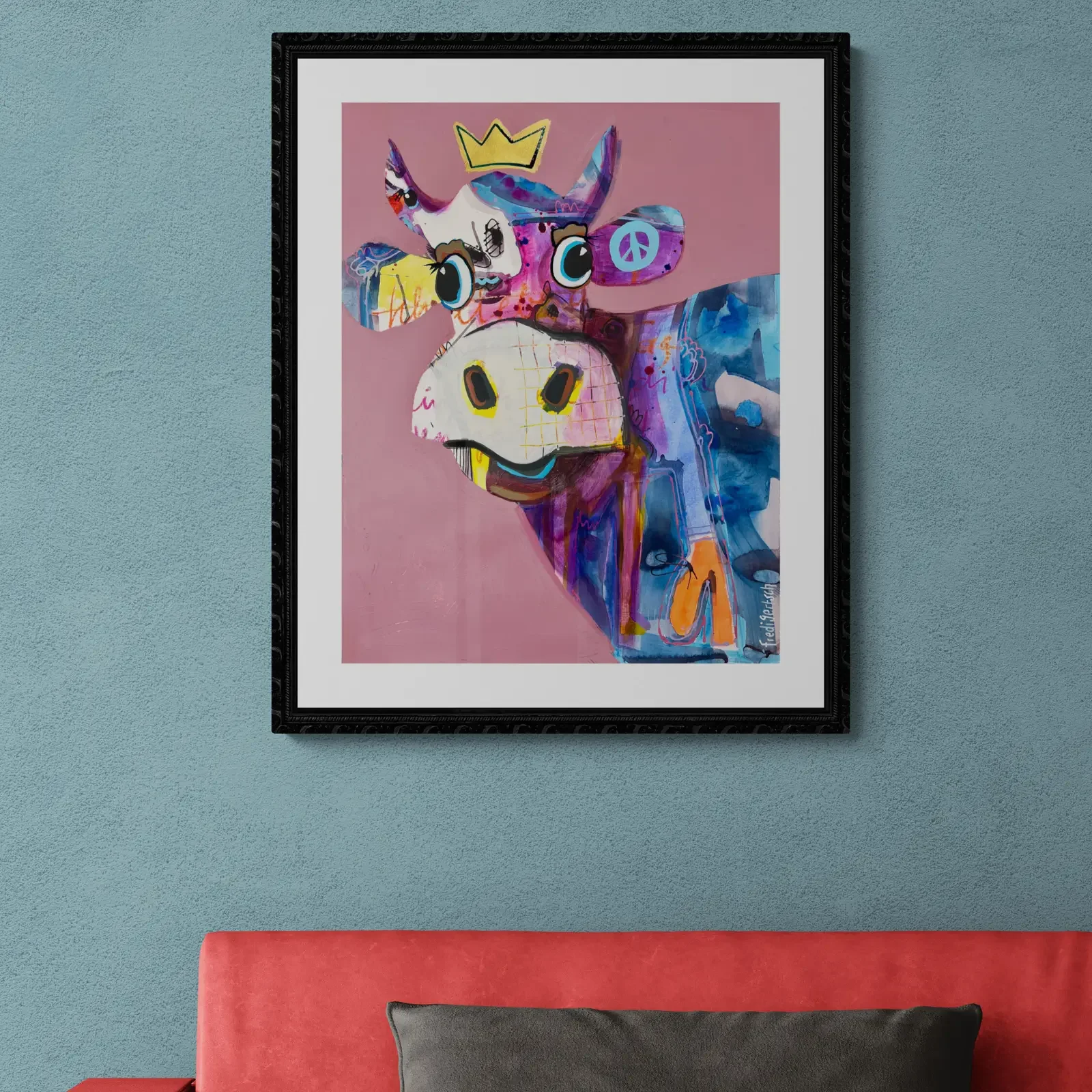 VogelLisi – Pink Royal von Fredi Gertsch, Pop Art Acrylgemälde als Wandbild im modernen Wohnzimmer, 2026