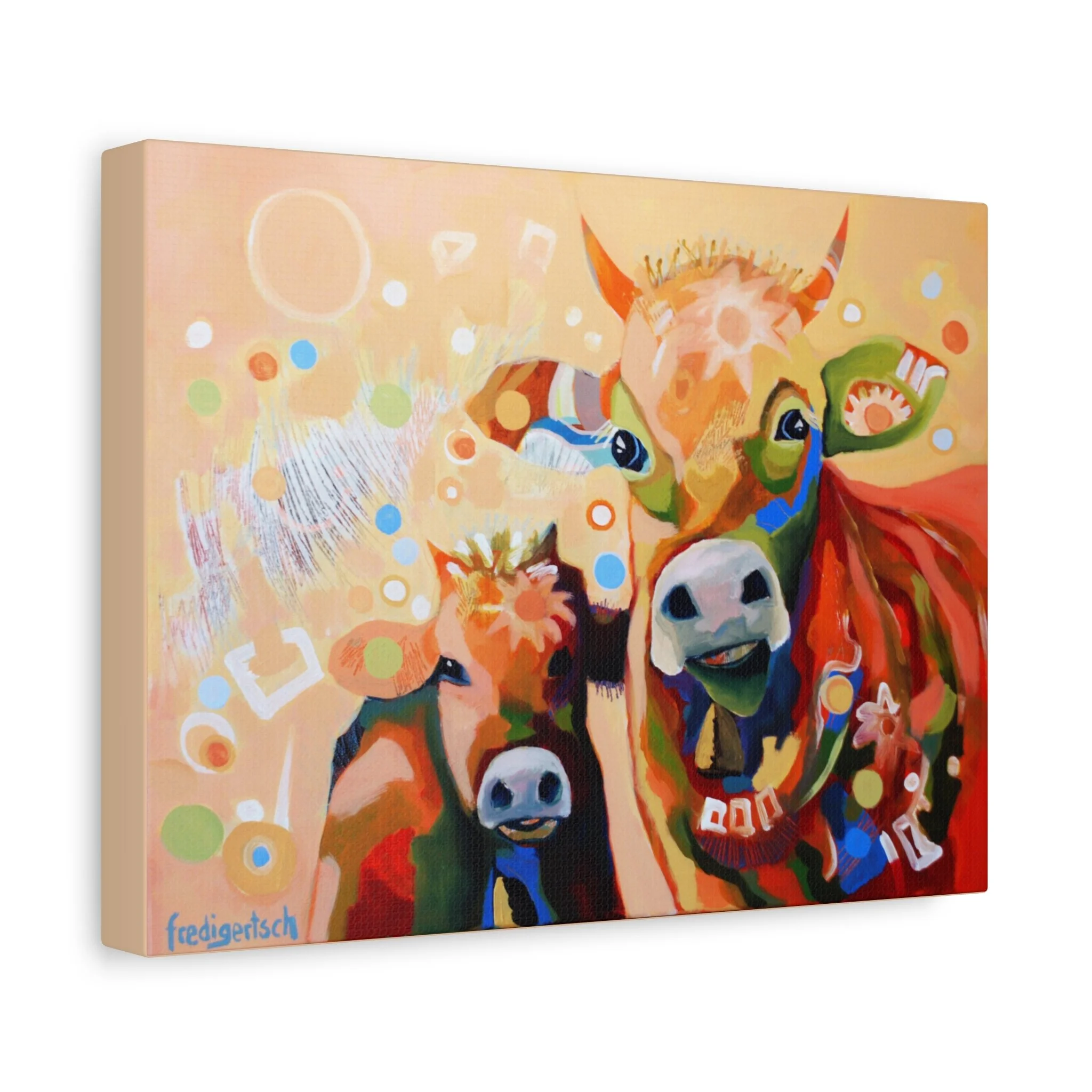 Colorful Cow Family Matte Canvas Wall Art — Vibrant Cow Painting, Stretched 1.25"